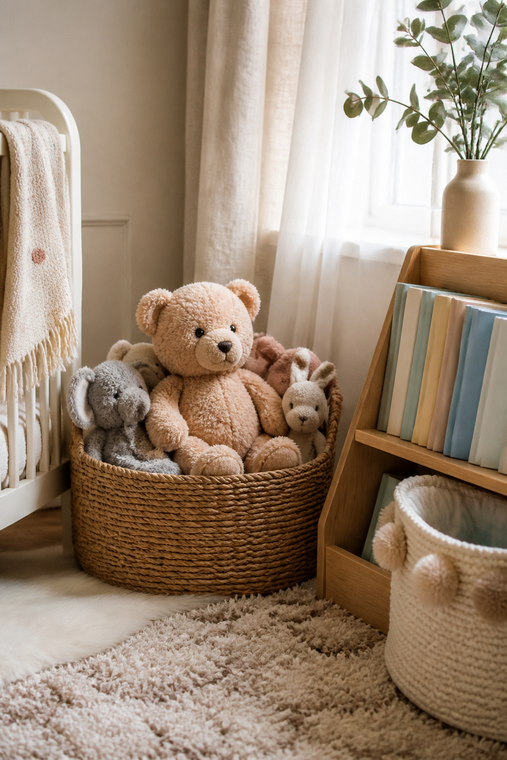 9 Types of Teddy Bear Names for 2026: From Classic to Pop Culture 9 A teddy bear named 'Oliver' nestled among plush toys in a styled nursery.