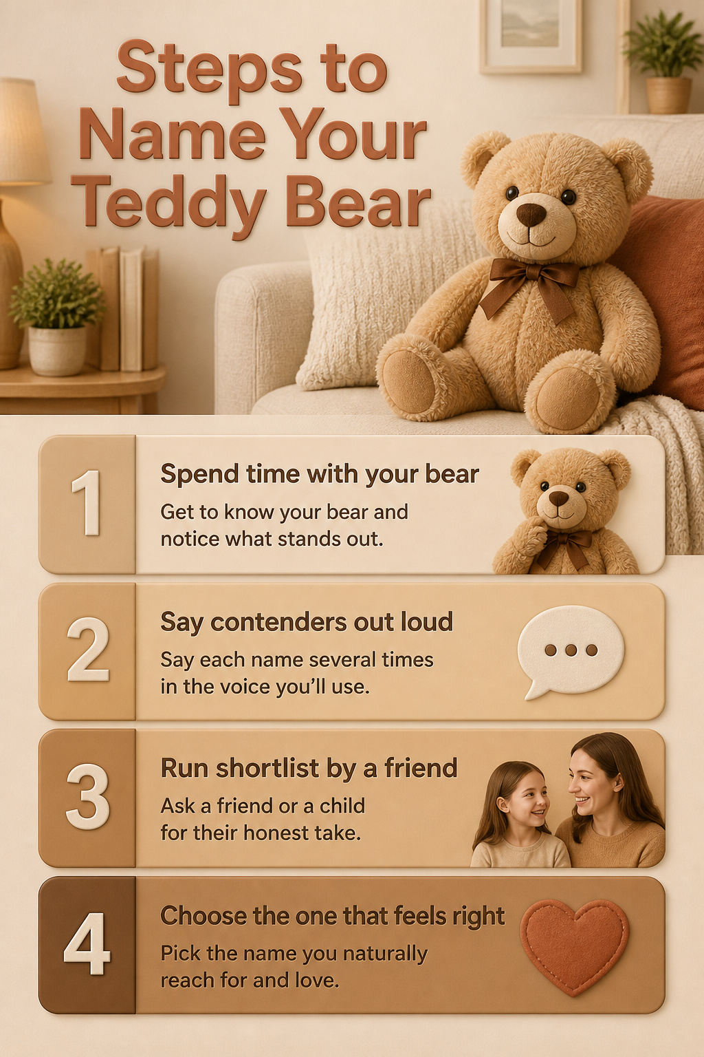 9 Types of Teddy Bear Names for 2026: From Classic to Pop Culture 10 An informative image outlining steps to name a teddy bear.