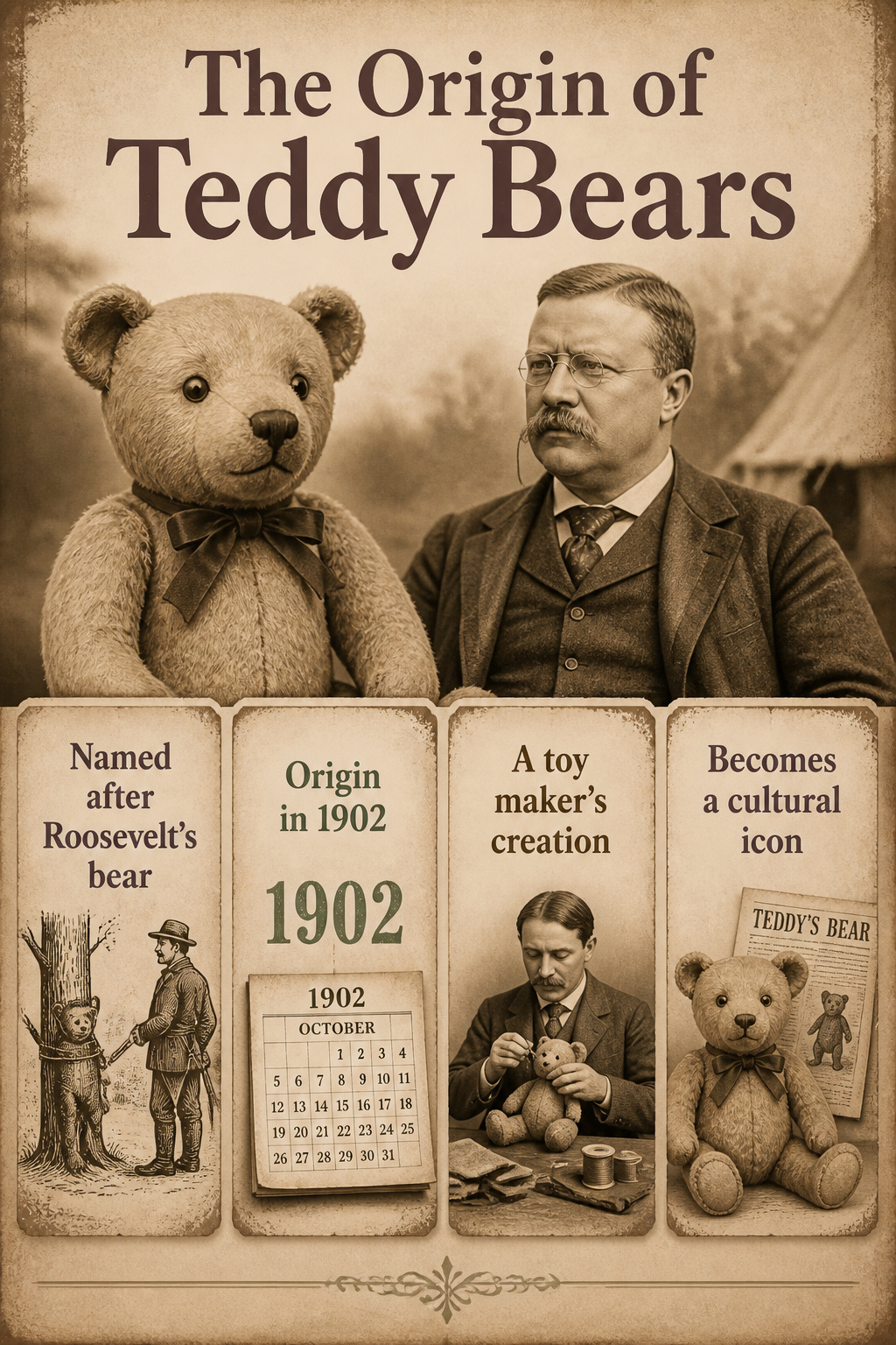 9 Types of Teddy Bear Names for 2026: From Classic to Pop Culture 12 An informative image depicting the origin story of teddy bears.