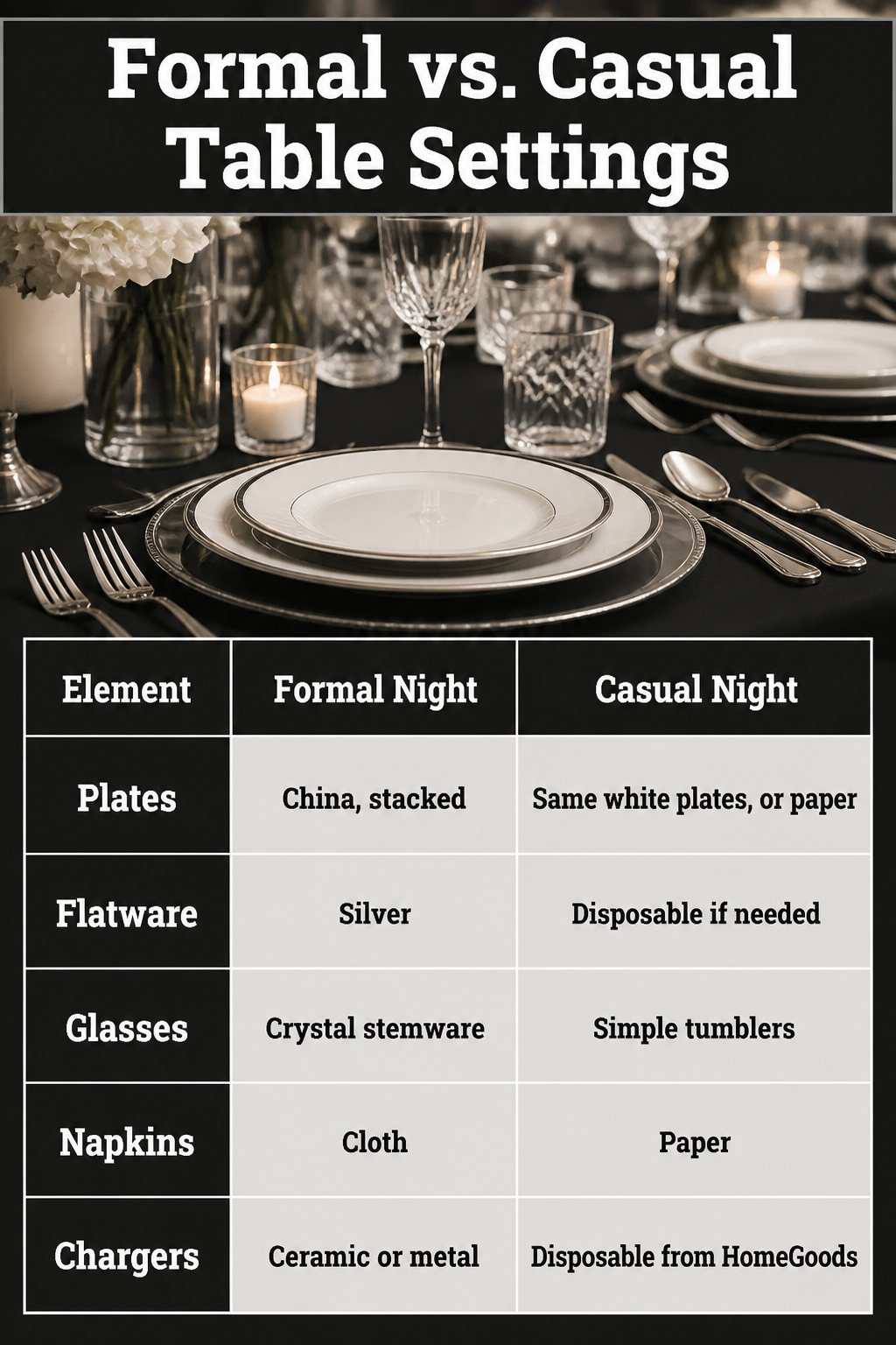 6 Black and White Table Setting Ideas for 2026 7 Comparison of formal and casual black and white table settings.