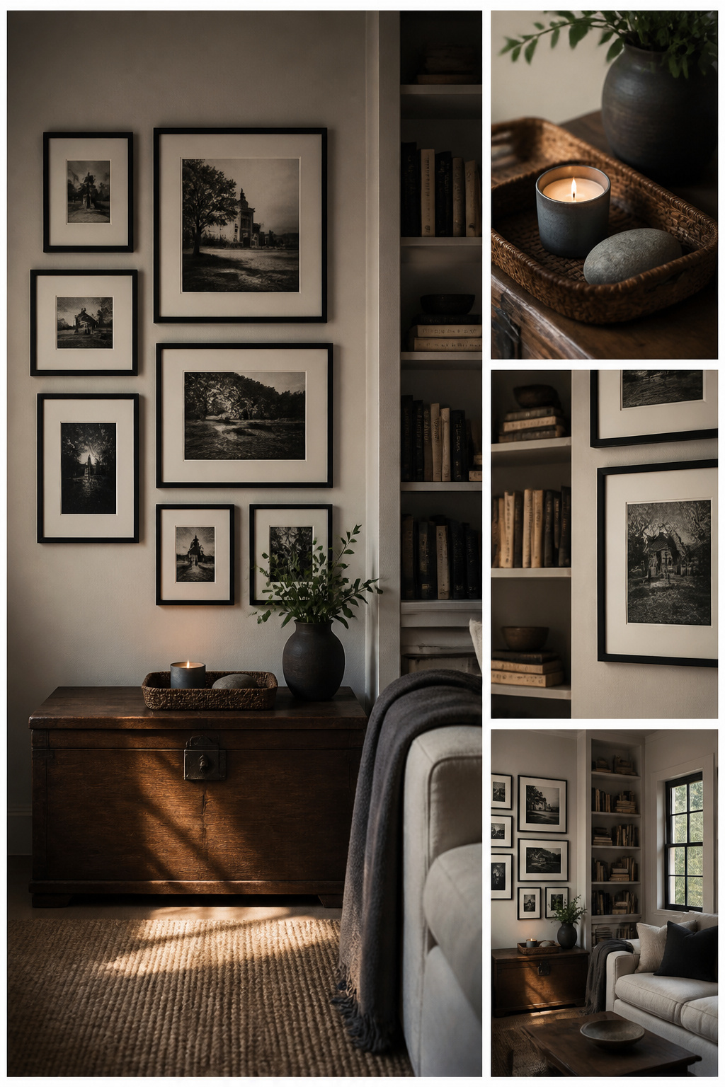 12 Black White Decor Ideas for Every Room in 2026 12 A cluster of family photos in black frames on a wall.