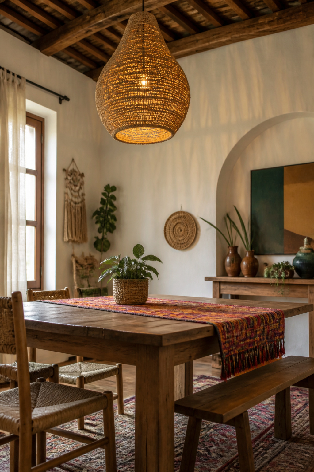 30 DIY Bohemian Decorating Ideas for Every Room in 2026 15 A pendant light shade made from wrapped jute rope.