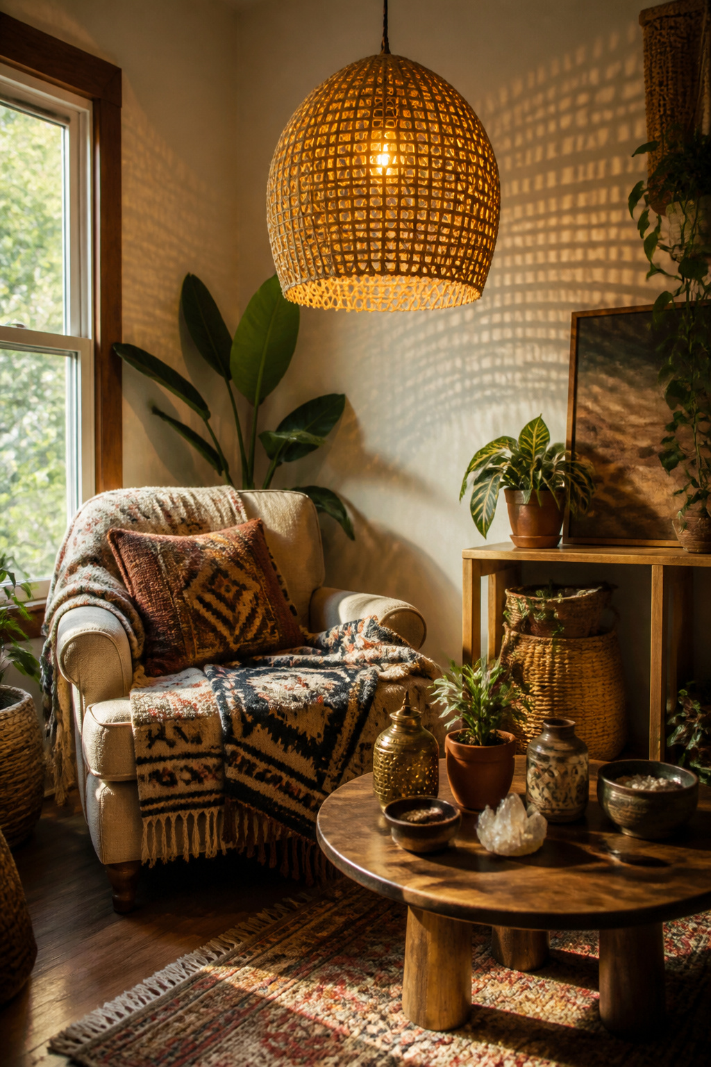 30 DIY Bohemian Decorating Ideas for Every Room in 2026 21 A light shade made from paper cord with a rattan design.