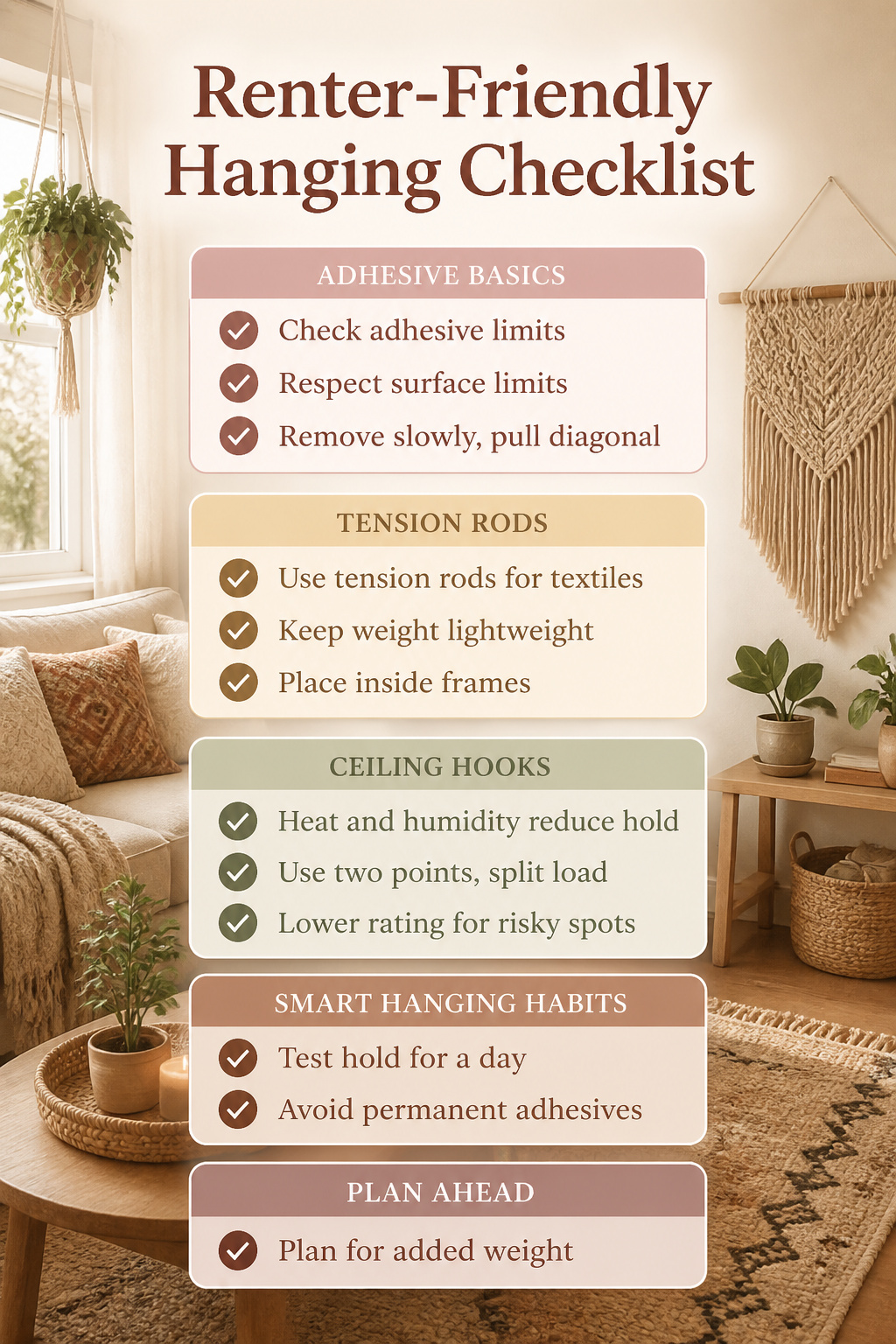 30 DIY Bohemian Decorating Ideas for Every Room in 2026 31 A checklist for renter-friendly hanging and mounting methods.
