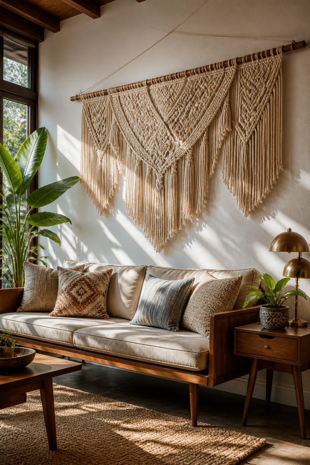 30 DIY Bohemian Decorating Ideas for Every Room in 2026 6 A macrame wall hanging showcasing detailed knots and fringe.