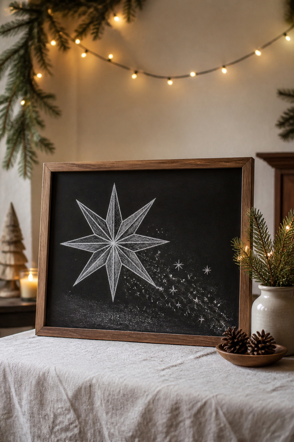 A multi-point star with shading drawn on a chalkboard.
