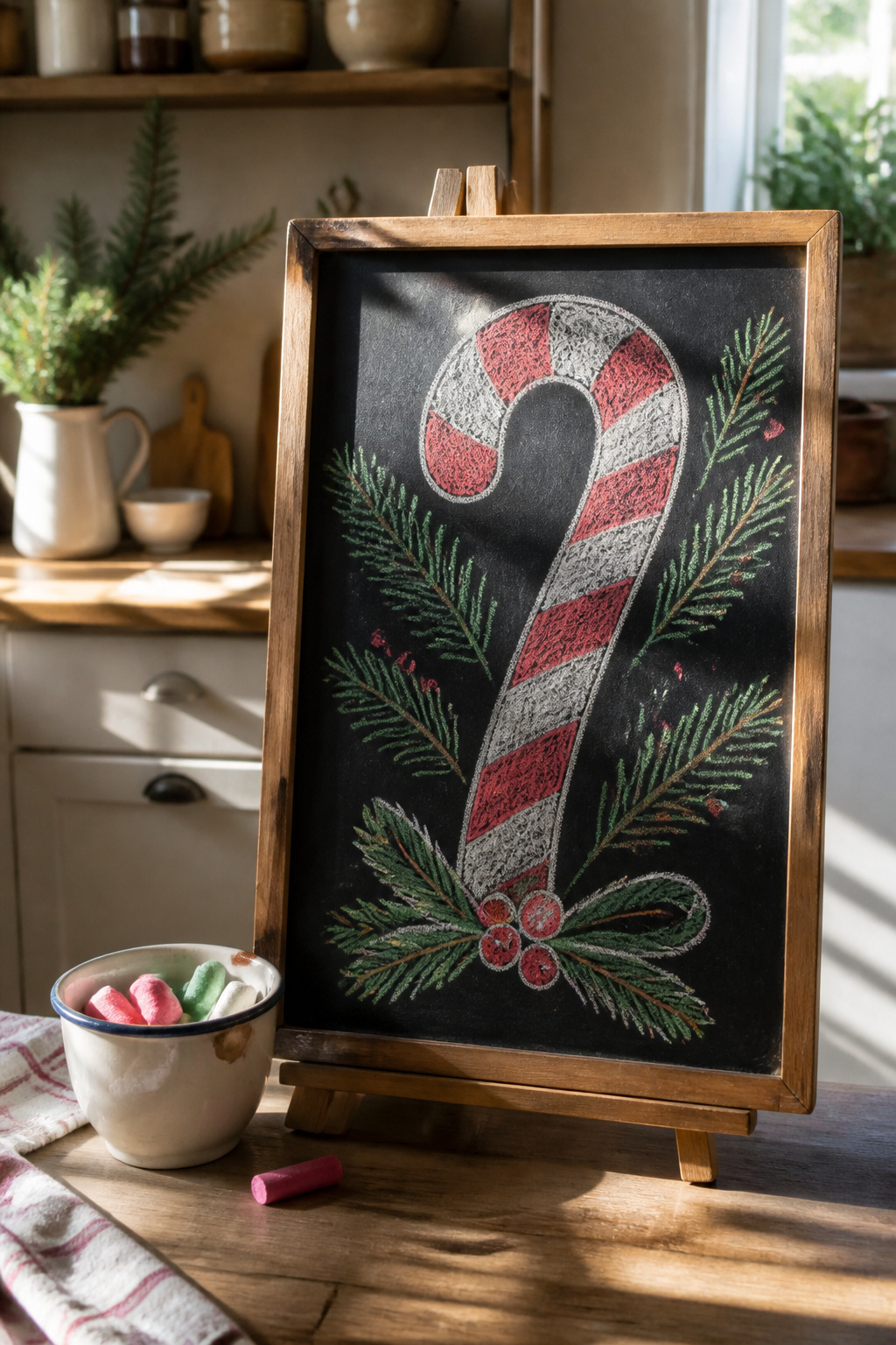 A candy cane with the word 'Joy' nestled within its curve.