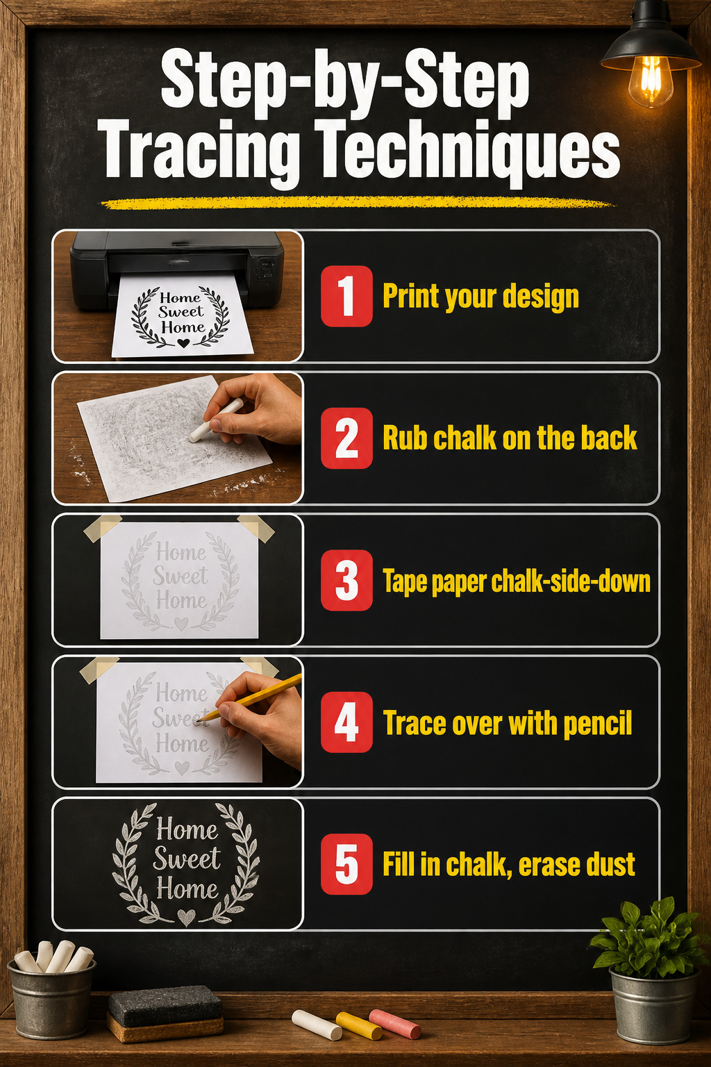Instructions for tracing designs on a chalkboard.