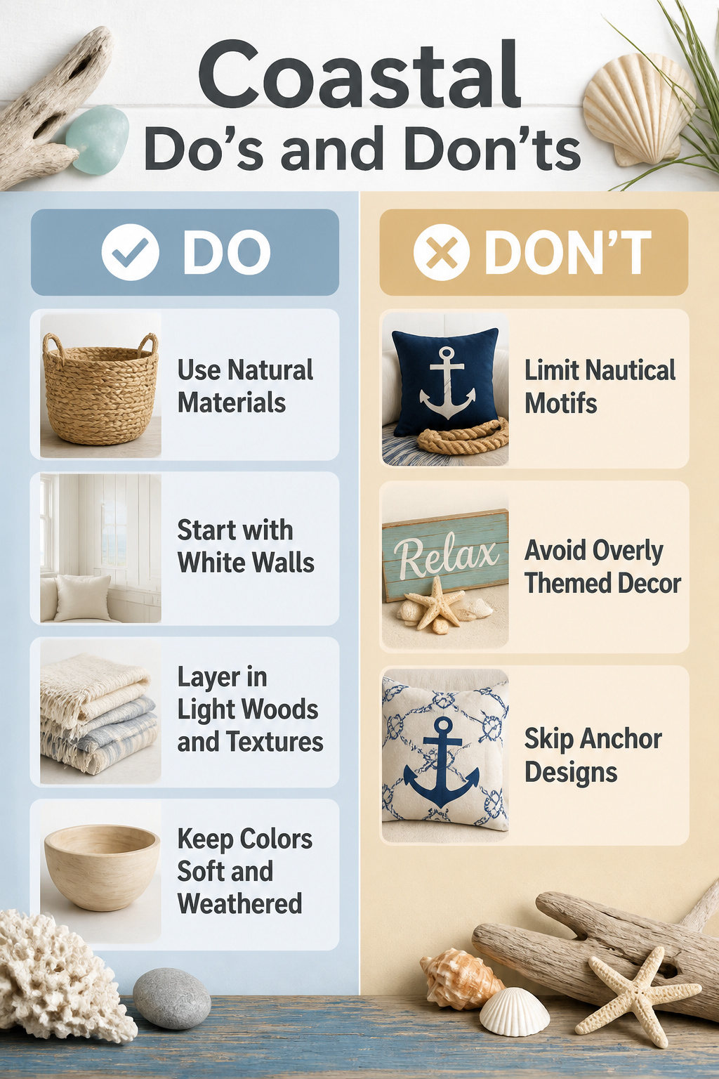 10 Coastal Decorating Ideas for Light, Airy Rooms in 2026 13 Coastal decor items, emphasizing natural materials over symbols.