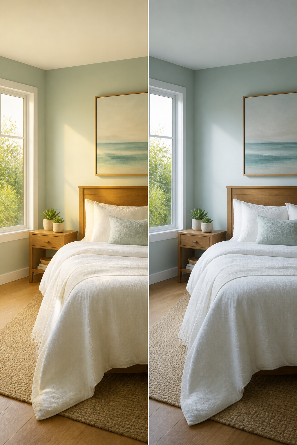 10 Coastal Decorating Ideas for Light, Airy Rooms in 2026 3 A room with soft beige walls and coastal-inspired color swatches.