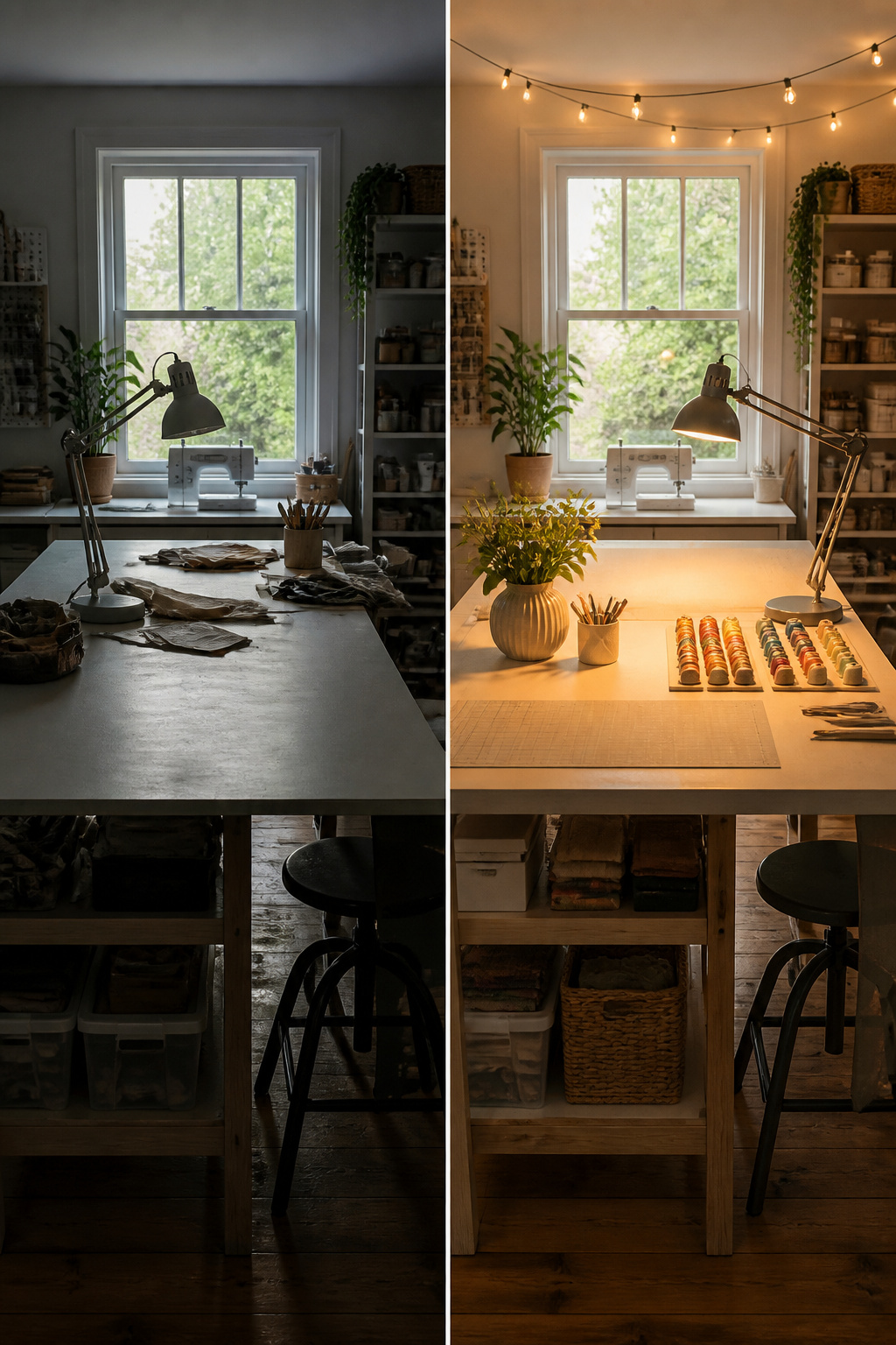 8 Craft Room Inspiration Ideas for Organized, Creative Spaces 7 A craft room with adjustable lamps and natural light for detailed work.
