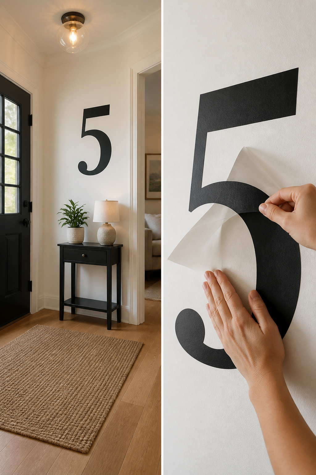 Close-up of a vinyl number decal applied to a wall.