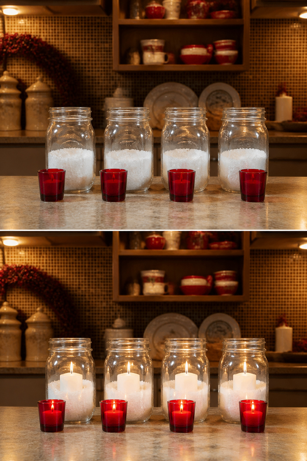 DIY Advent Candle Holder Ideas for 2026: Wreaths, Spirals and Displays 10 Shot glasses and mason jars arranged for Advent candles.