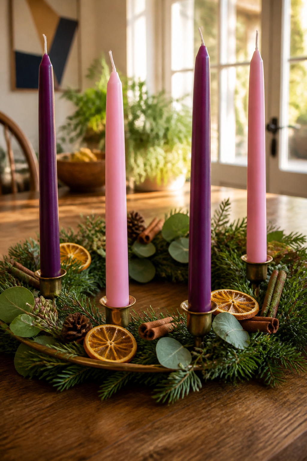 DIY Advent Candle Holder Ideas for 2026: Wreaths, Spirals and Displays 6 Taper candles arranged in a wreath for Advent.