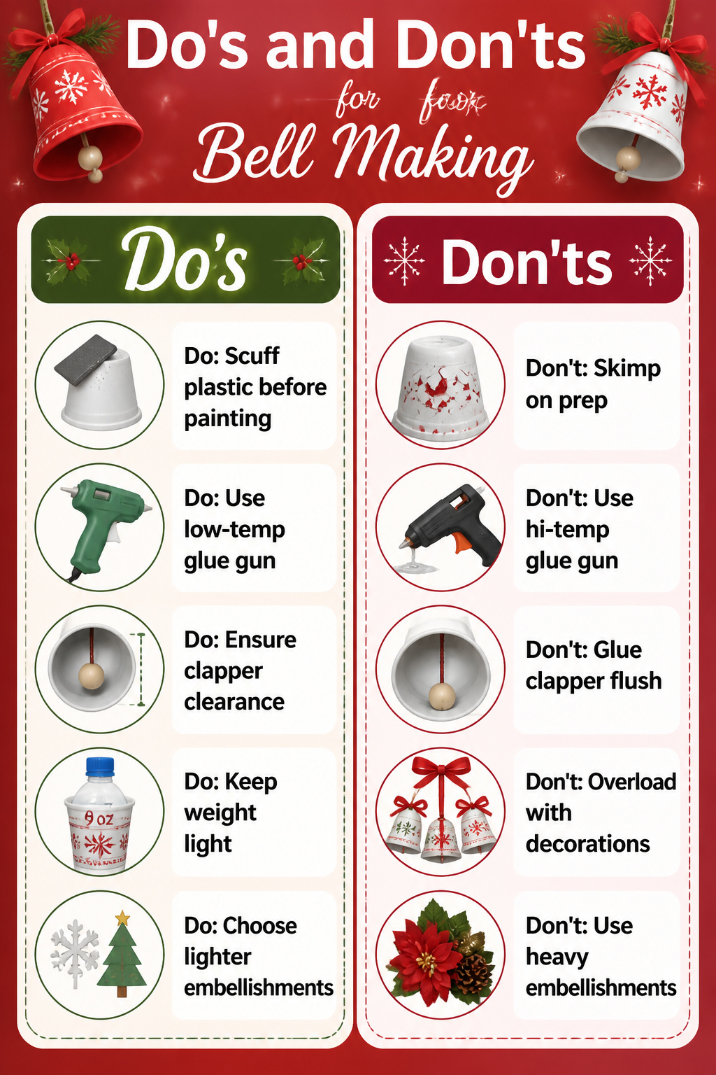 How to Make DIY Christmas Bells: Shapes, Bodies, and Clappers (2026) 13 A guide displaying do's and don'ts for making DIY Christmas bells.