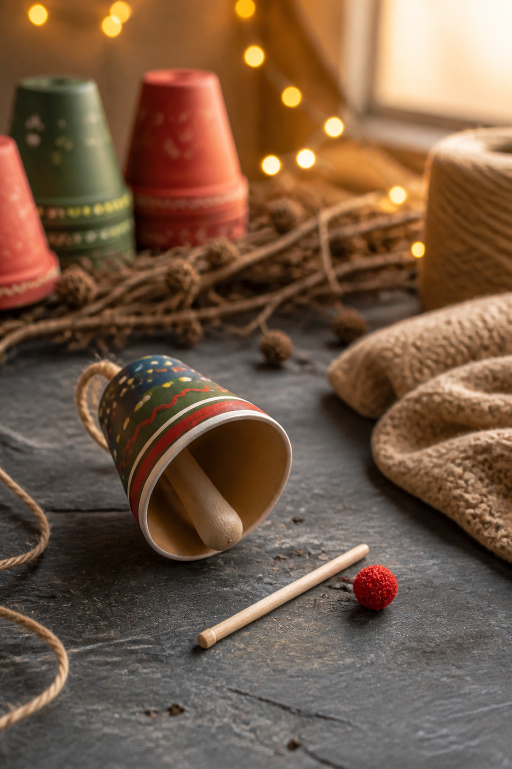 How to Make DIY Christmas Bells: Shapes, Bodies, and Clappers (2026) 8 A craft stick positioned inside a colorful DIY bell as a clapper.