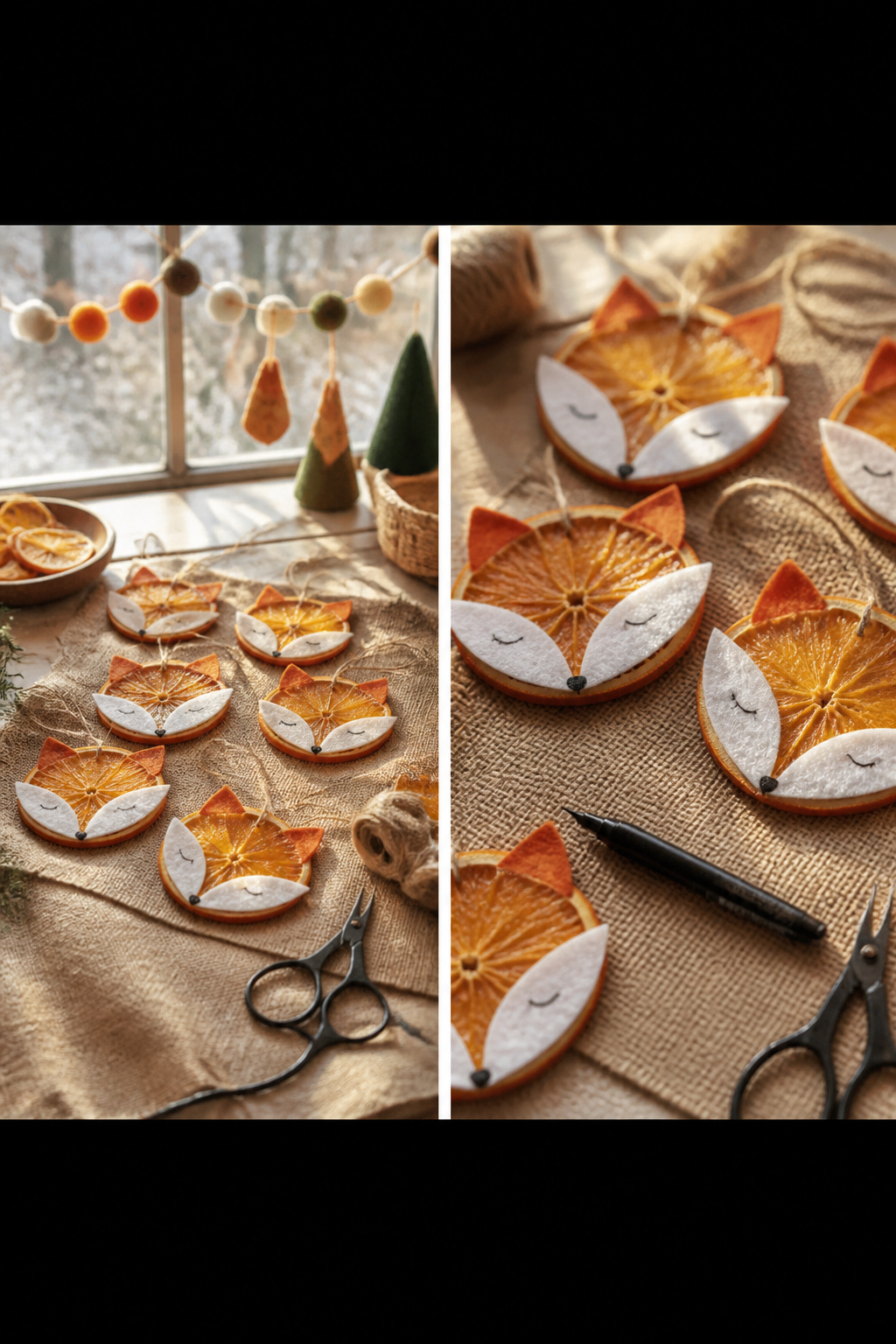 40 DIY Christmas Ornaments to Make in 2026 11 Dried orange slices shaped like fox faces with added features.