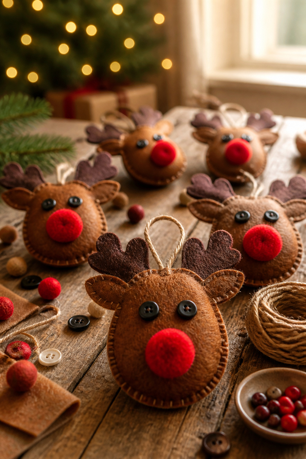 40 DIY Christmas Ornaments to Make in 2026 33 Felt reindeer ornaments shaped and decorated.