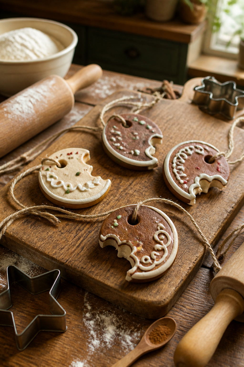 40 DIY Christmas Ornaments to Make in 2026 4 Salt dough ornaments shaped like half-eaten gingerbread cookies.