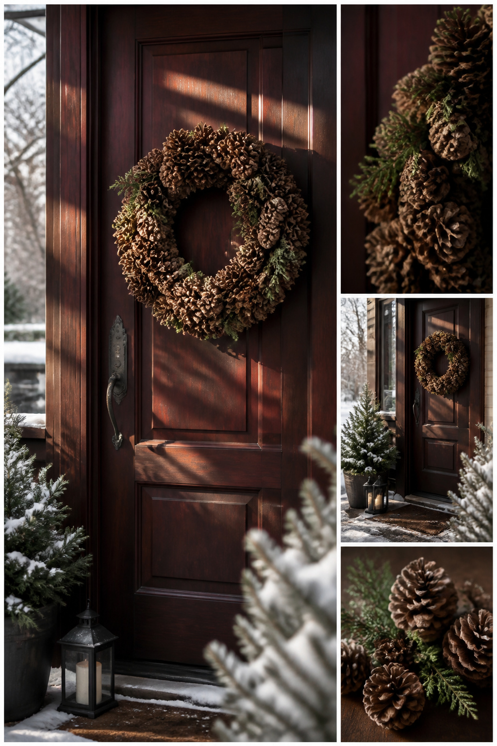 30 DIY Christmas Wreath Ideas for 2026 Front Doors 10 A wreath made from baked pinecones arranged on a frame.
