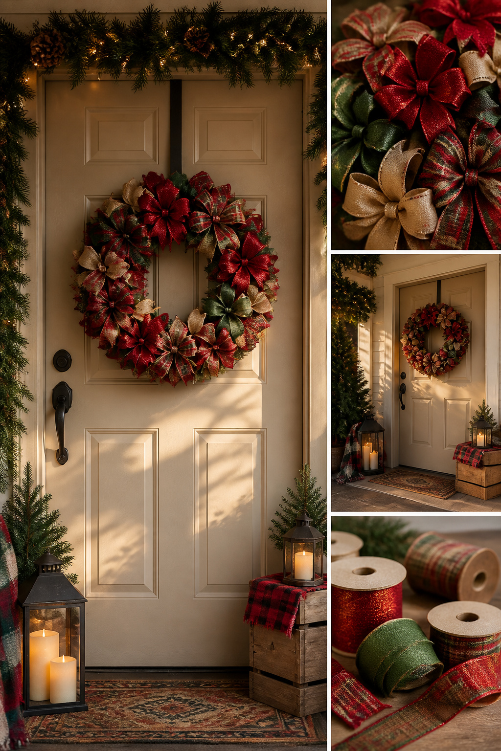 30 DIY Christmas Wreath Ideas for 2026 Front Doors 18 A wreath filled with colorful bows made from wired ribbon.