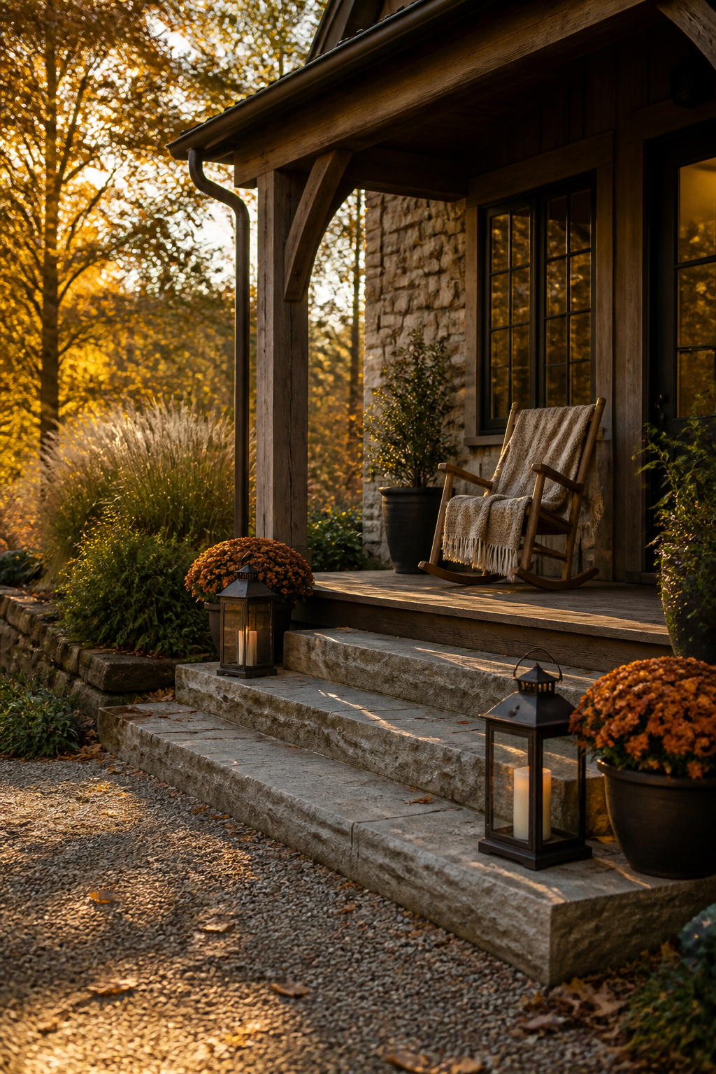 DIY Fall Lantern Decor Ideas for Indoors and Outdoors 11 Iron lanterns placed on a porch step for fall decor.