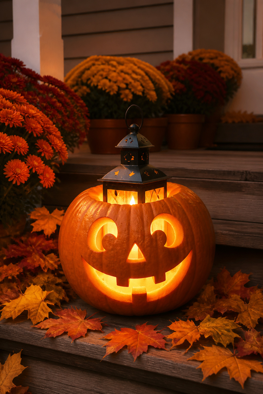 DIY Fall Lantern Decor Ideas for Indoors and Outdoors 13 A small lantern placed inside a jack-o-lantern.