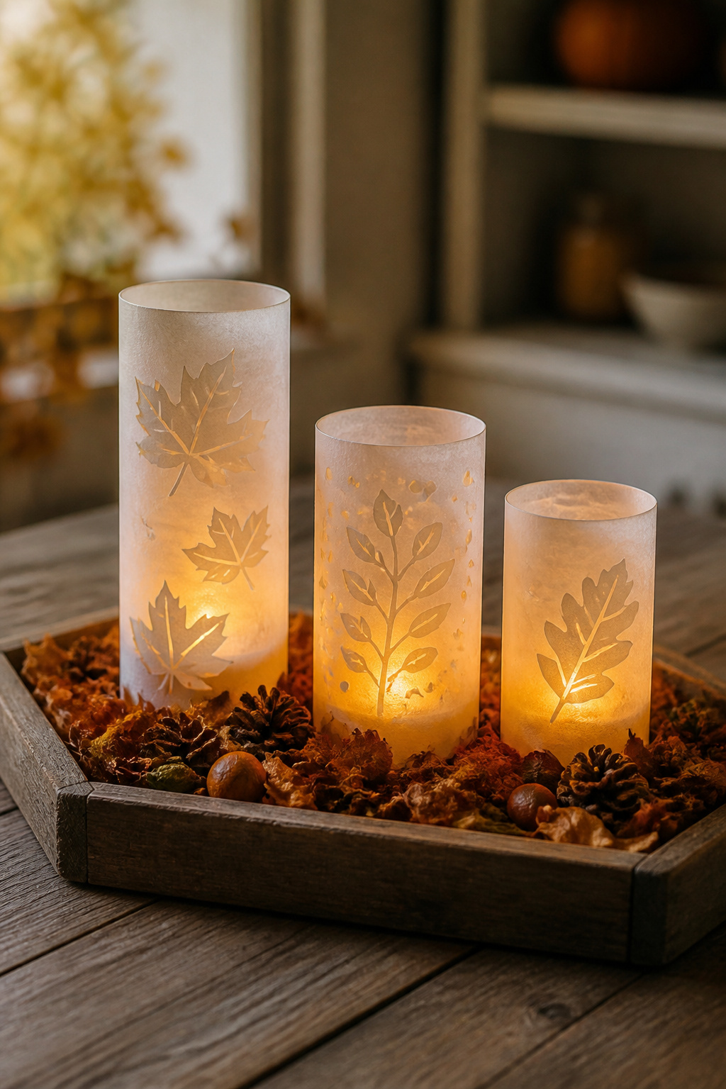 DIY Fall Lantern Decor Ideas for Indoors and Outdoors 15 Paper lanterns made from vellum and cardstock.