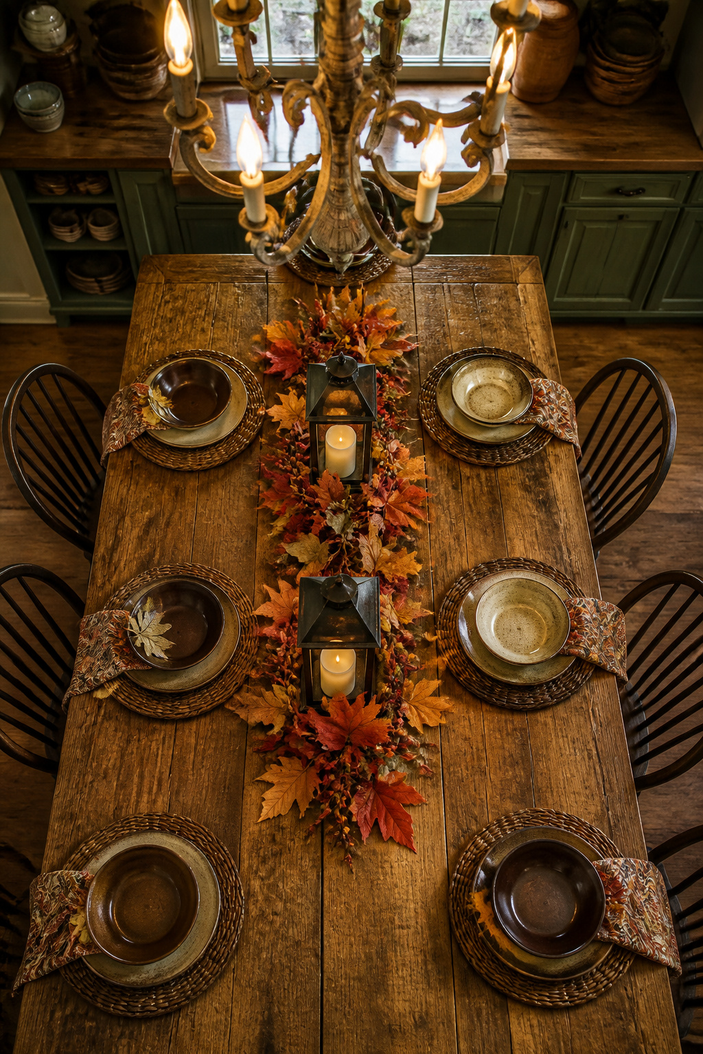 DIY Fall Lantern Decor Ideas for Indoors and Outdoors 7 Lanterns wrapped with faux berry garlands on a dining table.