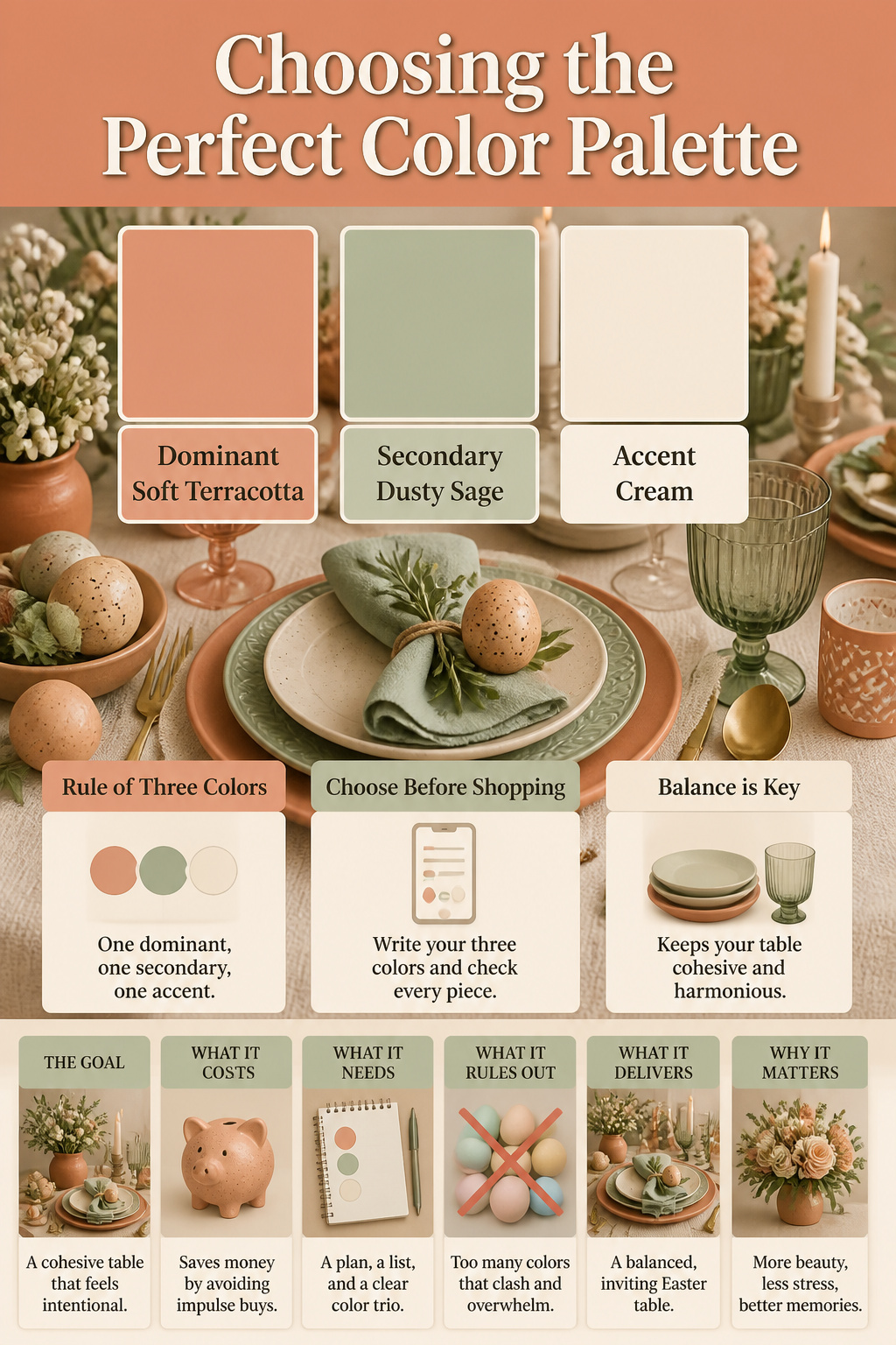 25 Easter Table Settings for 2026 Spring Gatherings 26 Color palette selection for an Easter table displayed.