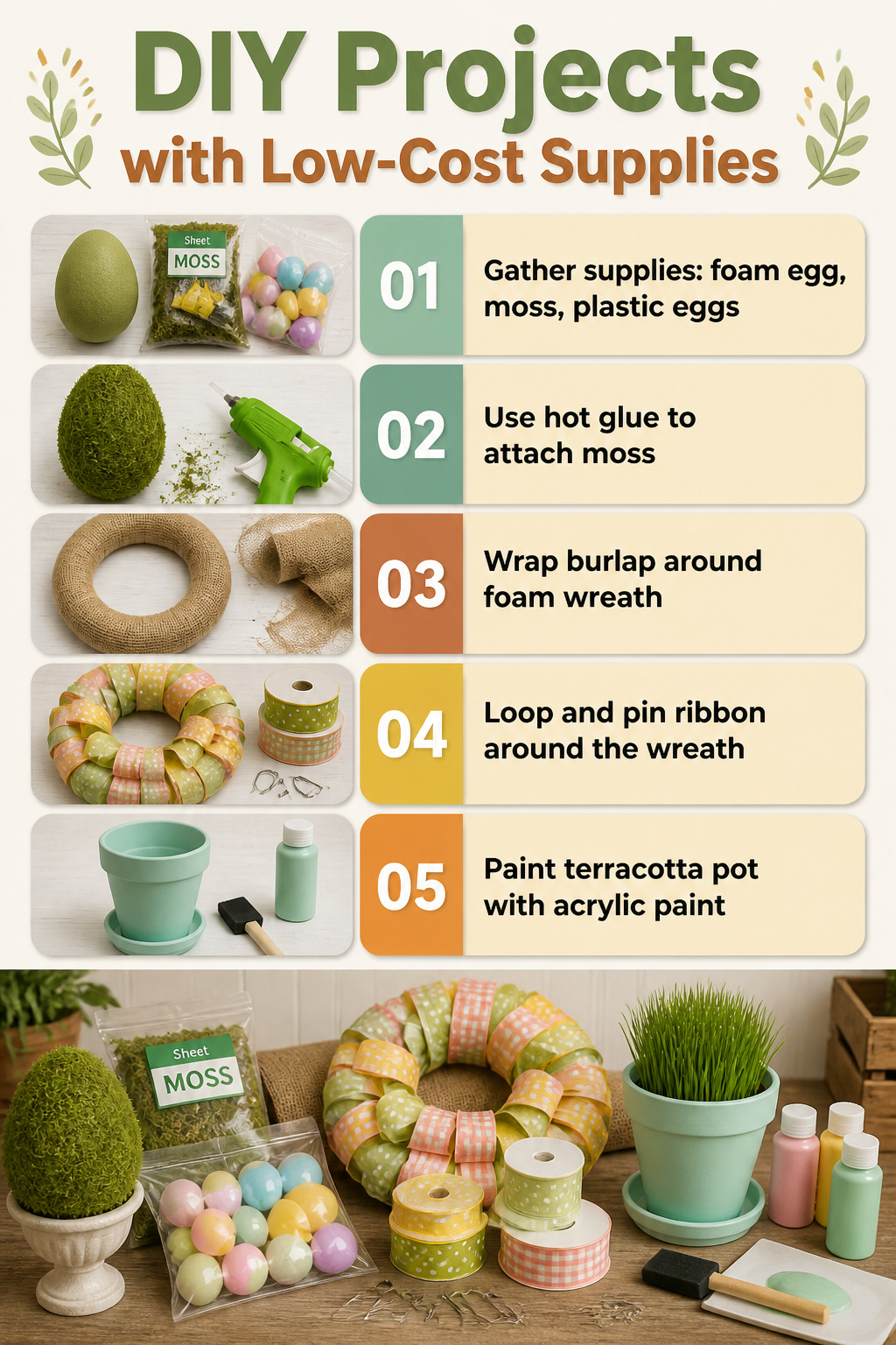 9 Easy Easter Decorating Ideas for a Budget-Friendly 2026 Home 3 Moss-covered foam egg topiary with plastic eggs attached.