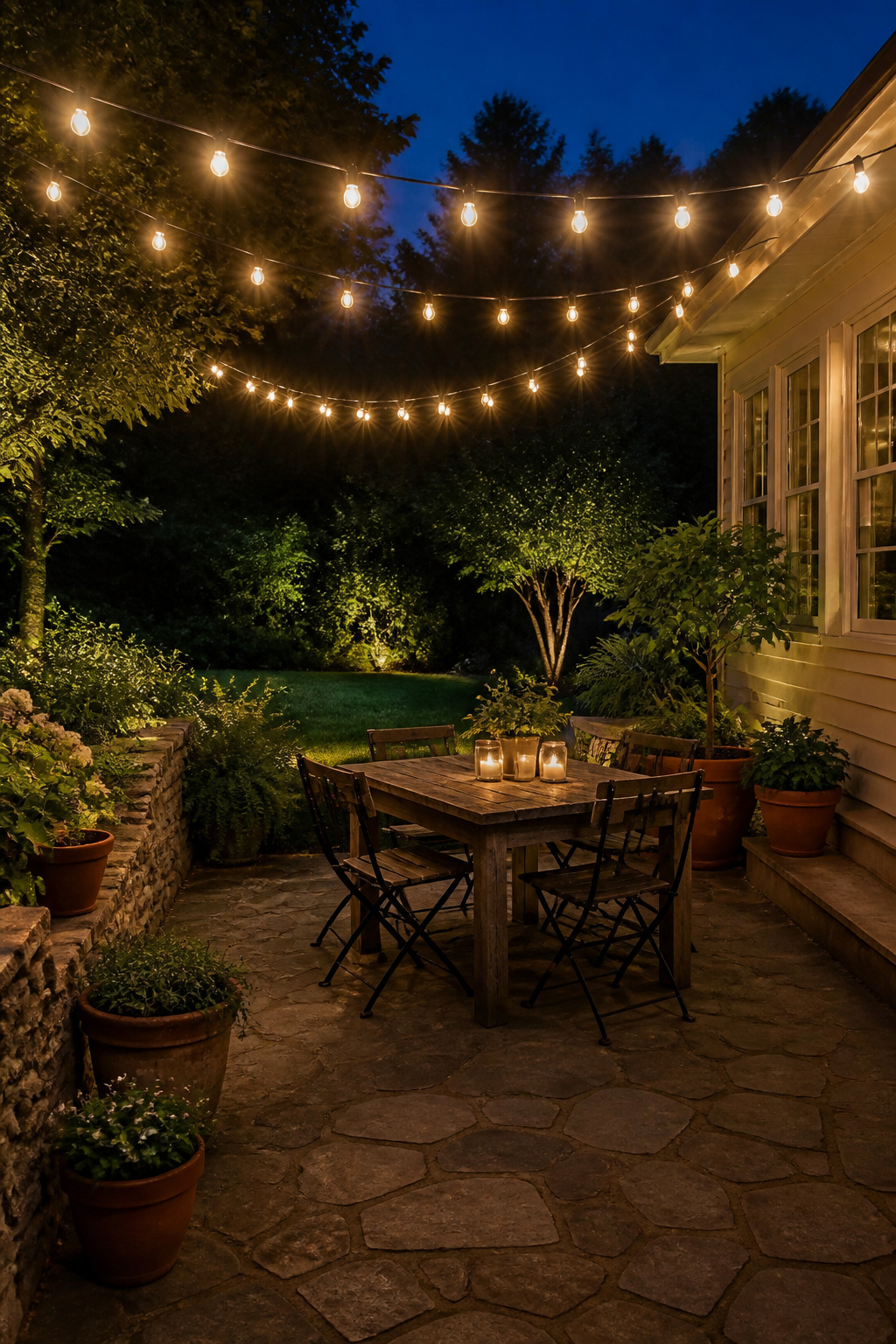 10 Easy Summer Decorating Ideas for Every Room 10 String lights hanging over a patio area.