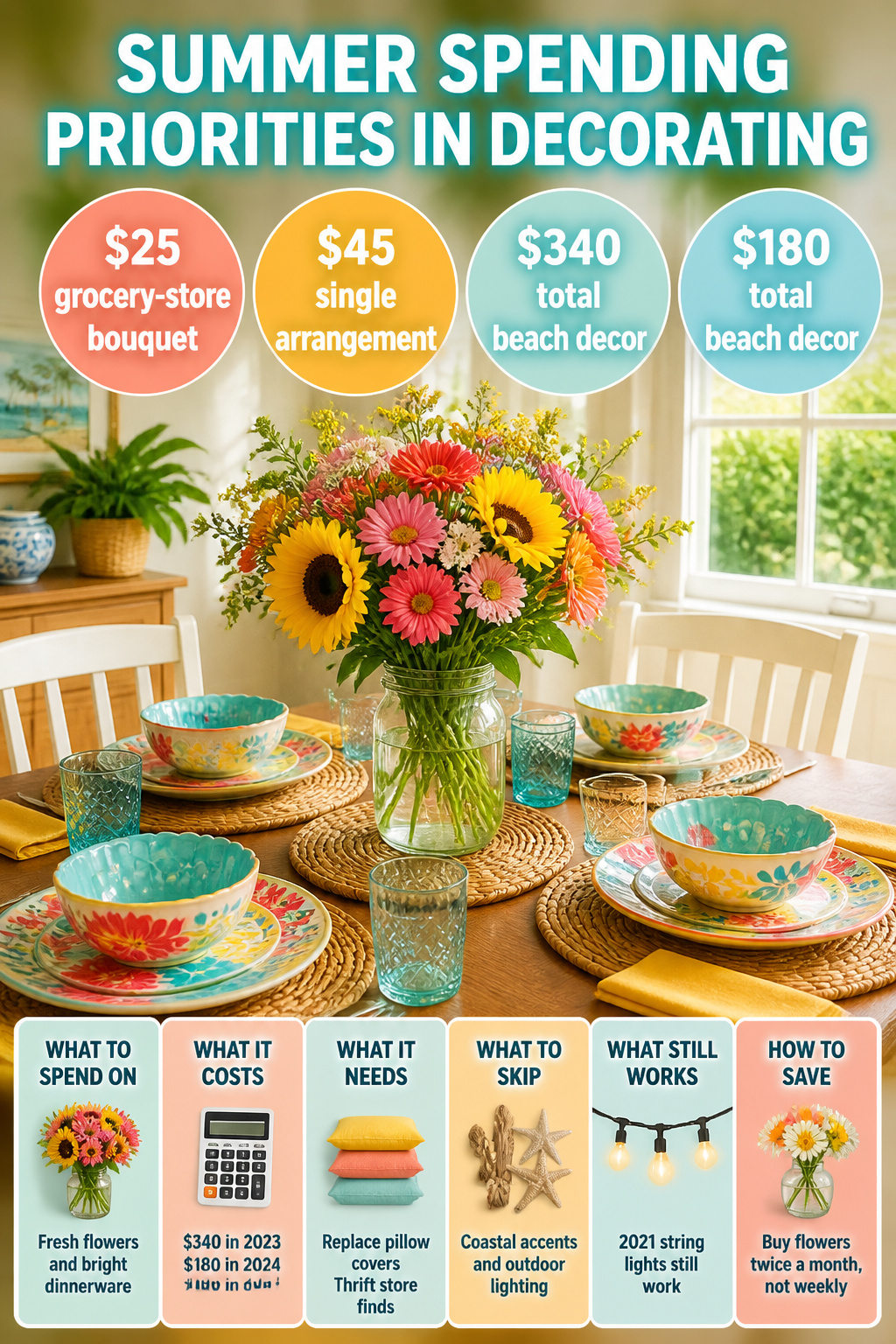 10 Easy Summer Decorating Ideas for Every Room 11 A checklist showing summer spending priorities for decorating.