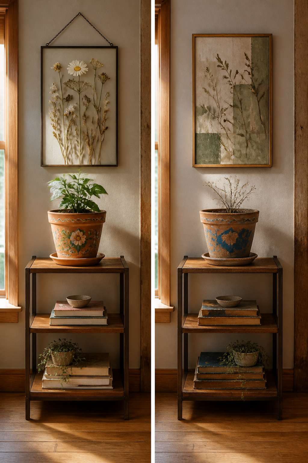 10 Easy Summer Decorating Ideas for Every Room 15 Terracotta pots painted and framed pressed wildflowers.