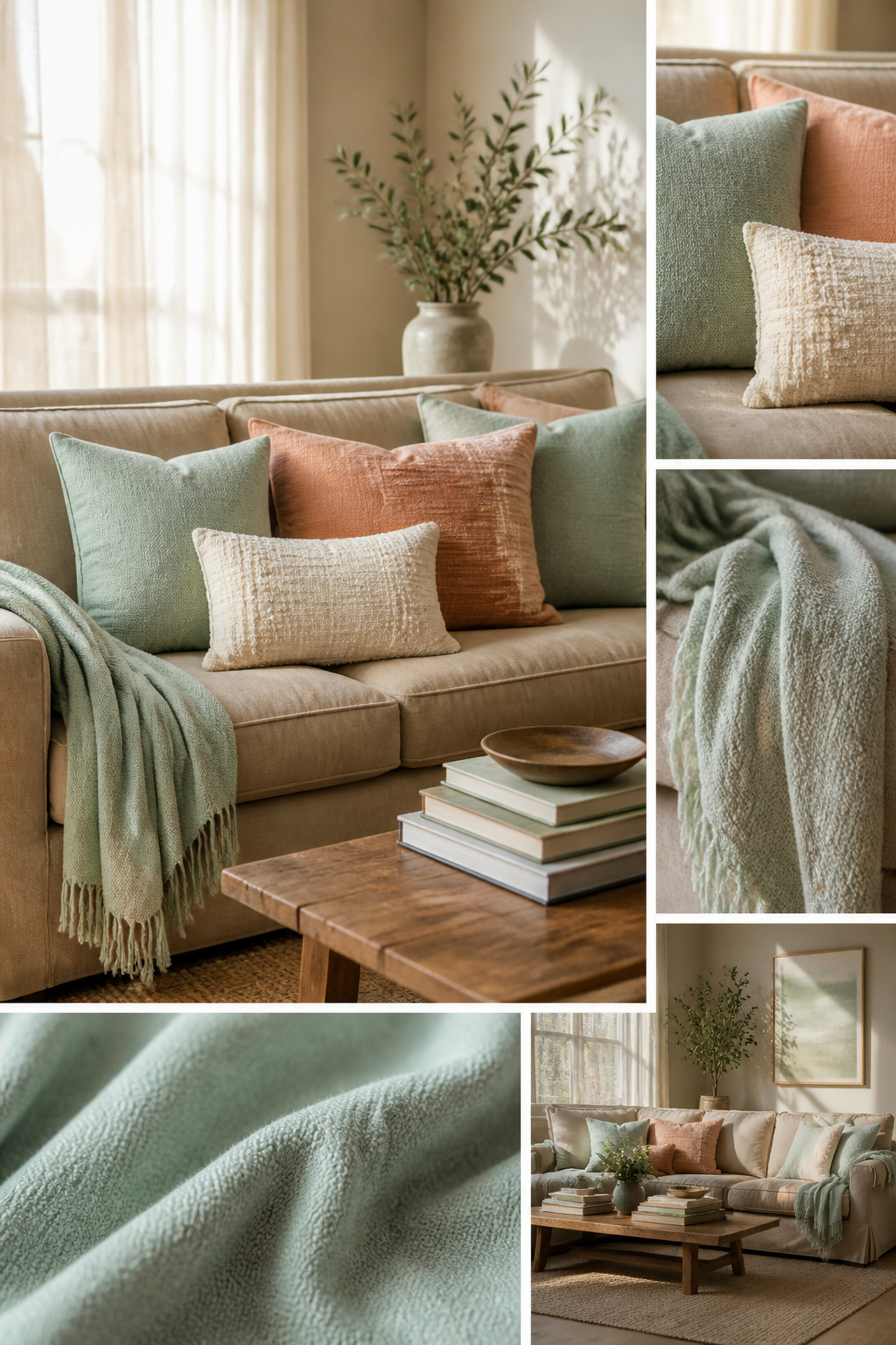 10 Easy Summer Decorating Ideas for Every Room 7 Light cotton throw pillows on a sofa in a living room.