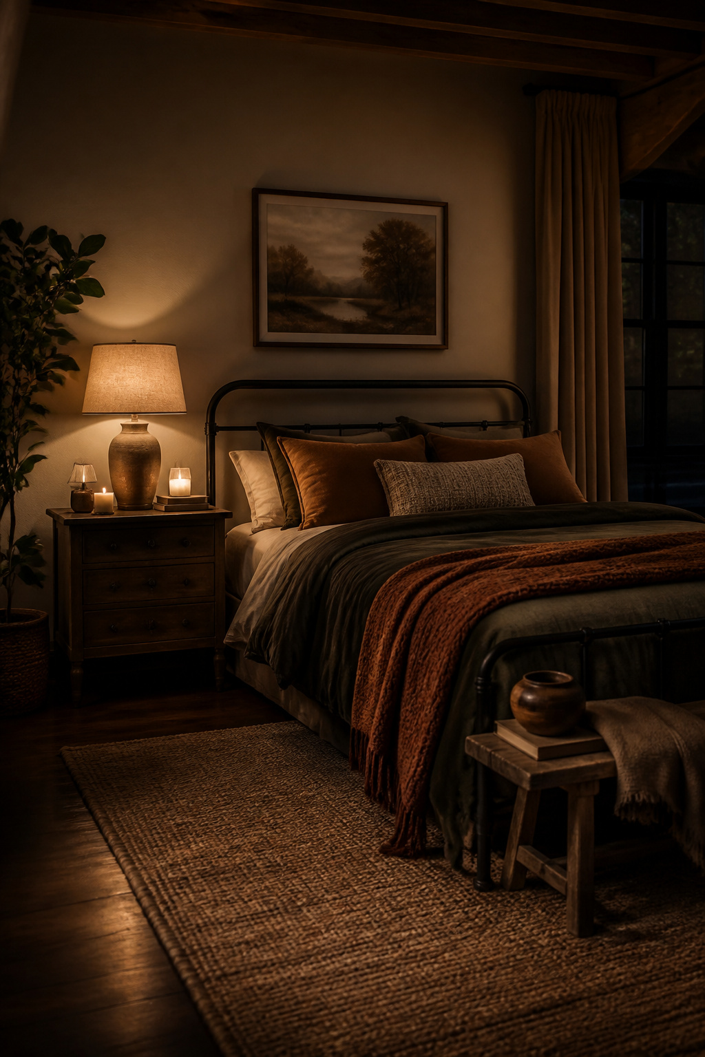 10 Fall Bedroom Decor Ideas for a Warm 2026 Update 4 A bedside lamp and accent lamp providing soft lighting in a bedroom.
