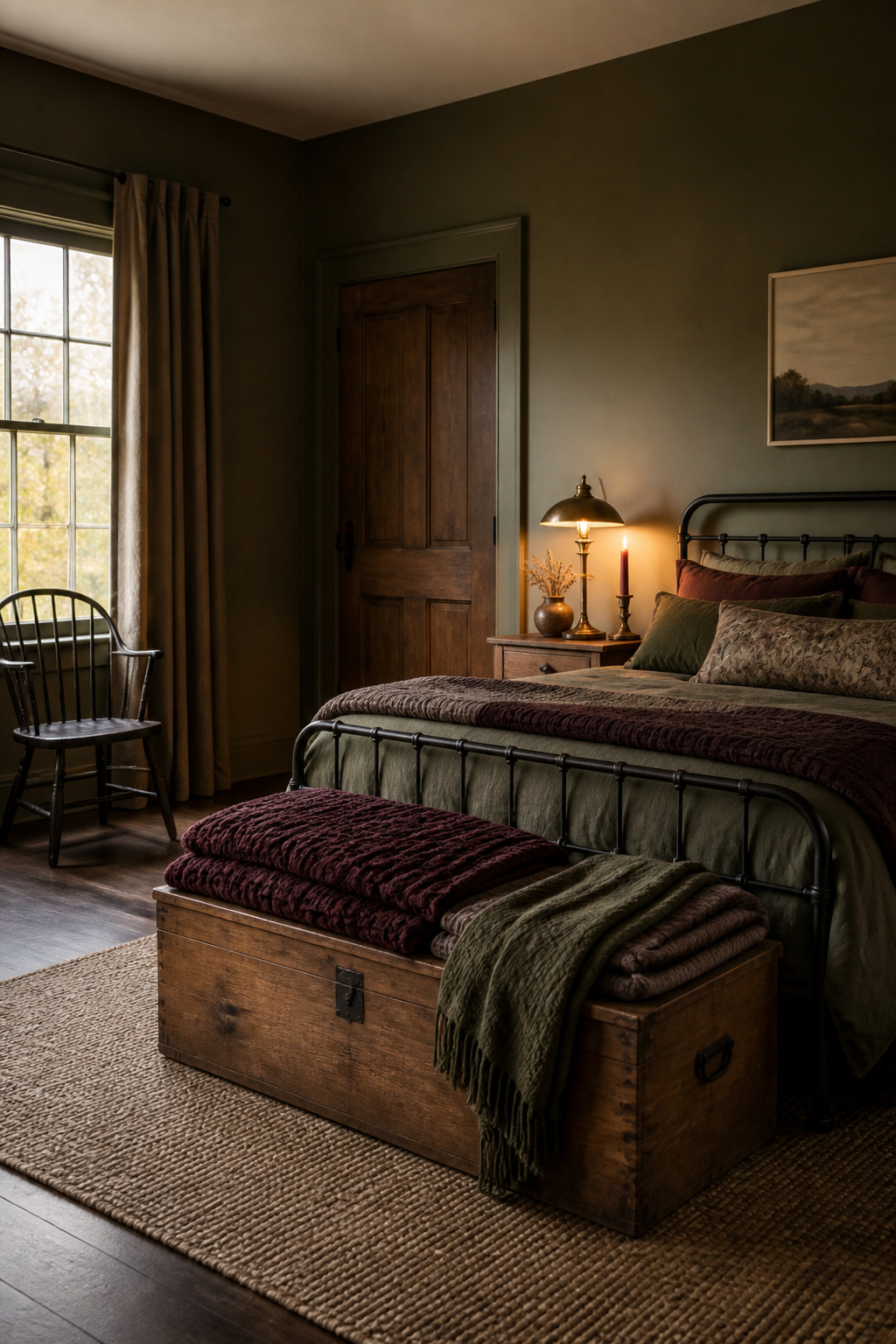 10 Fall Bedroom Decor Ideas for a Warm 2026 Update 7 A brass lamp and vintage quilt displayed in a cozy bedroom.