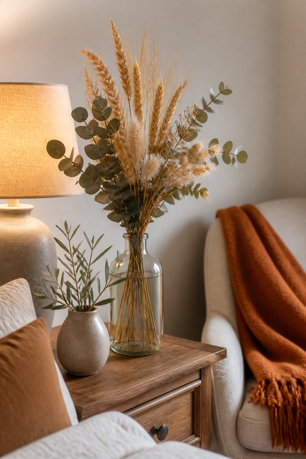 10 Fall Bedroom Decor Ideas for a Warm 2026 Update 8 Dried branches arranged in a vase on a bedside table.