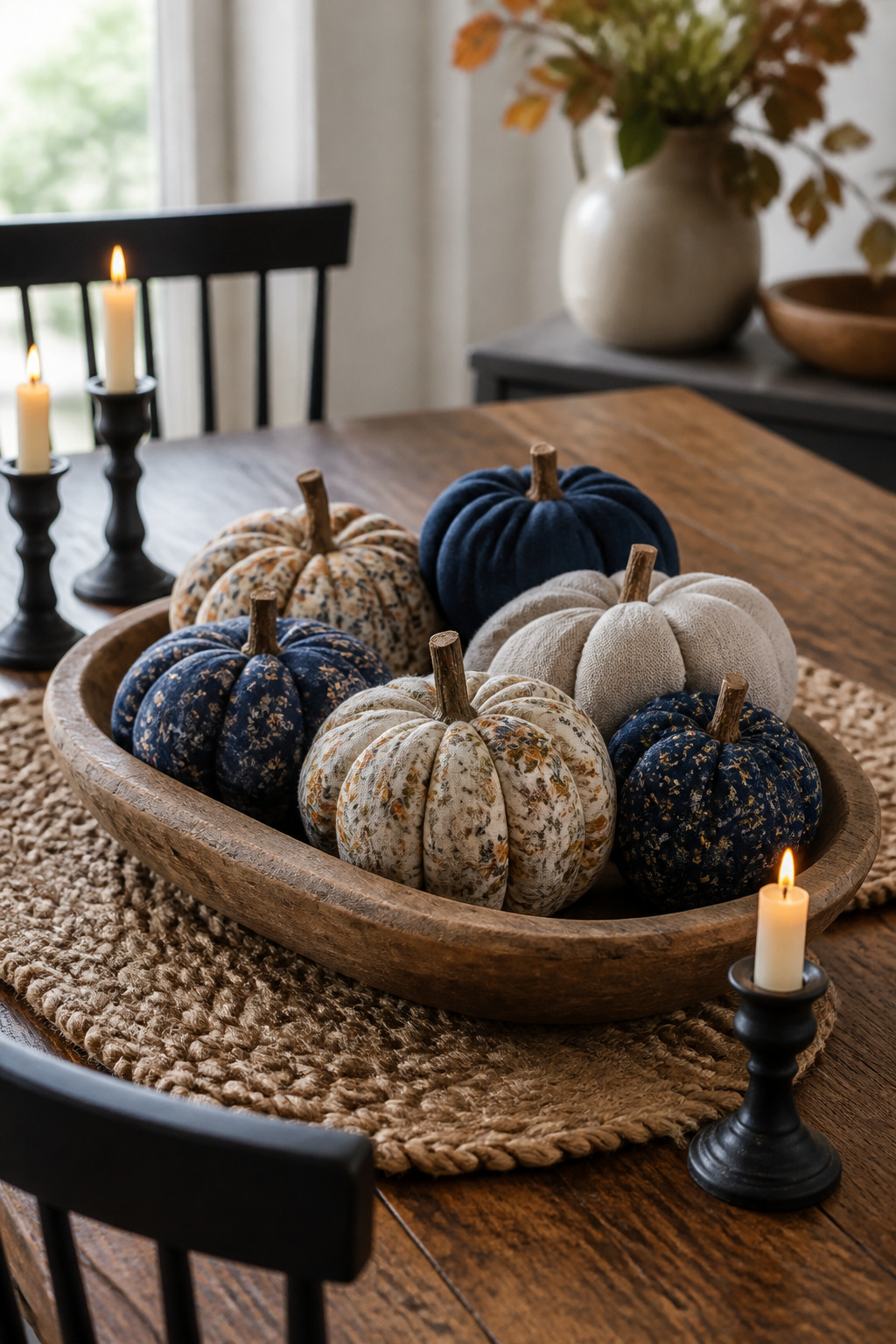 15 Fall Craft Ideas for Adults: Pumpkins, Wreaths, Signs & More 2 Several fabric pumpkins made from upcycled materials arranged in a bowl.