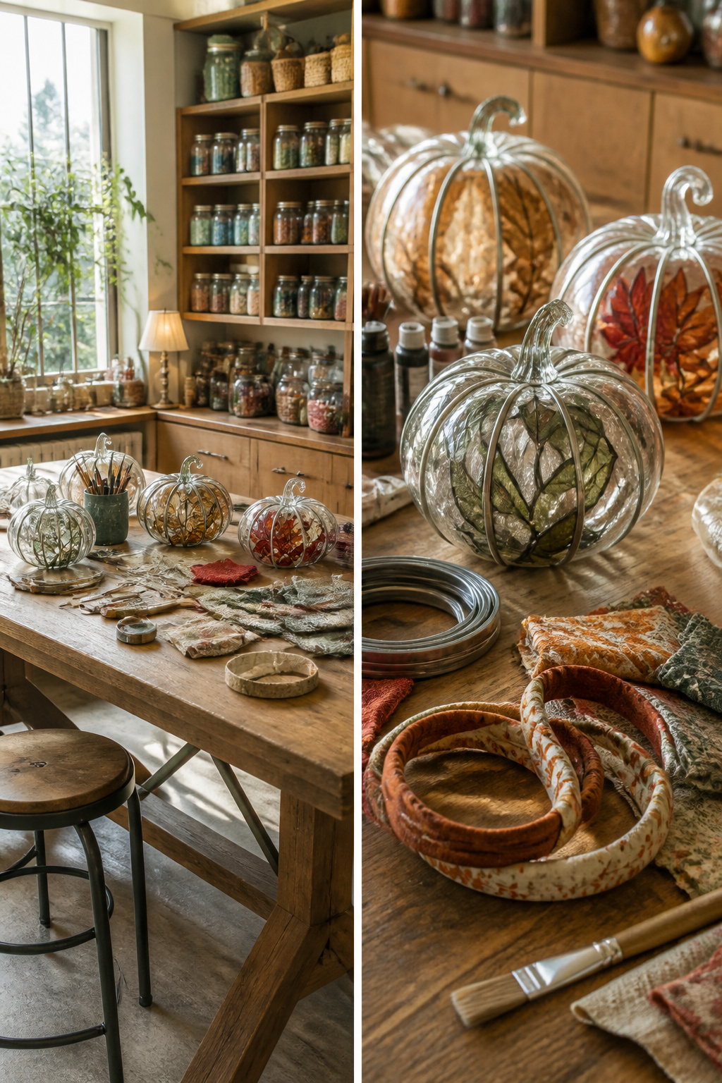 15 Fall Craft Ideas for Adults: Pumpkins, Wreaths, Signs & More 8 Clear glass pumpkins painted to resemble stained glass.