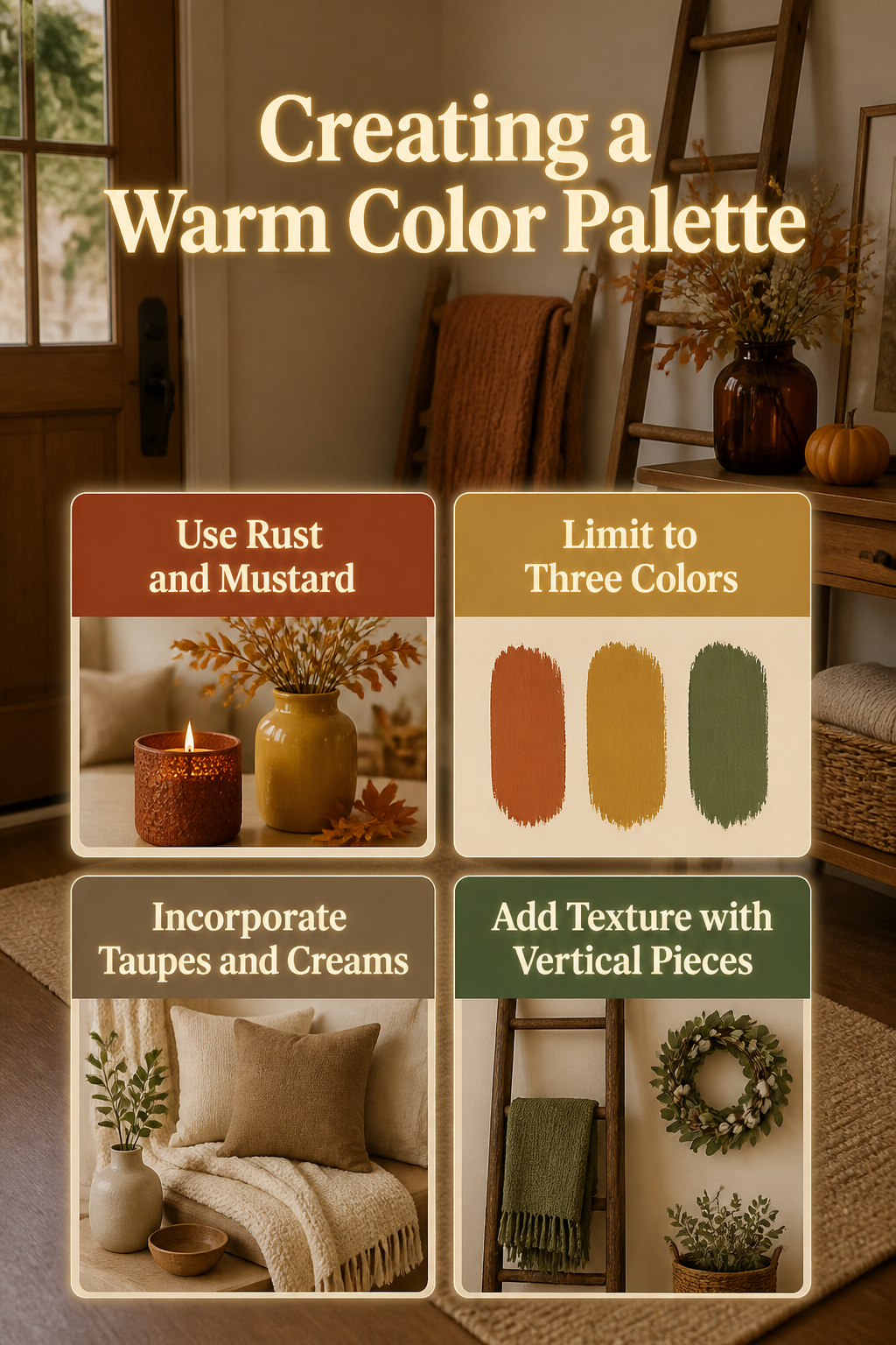 8 Fall Entryway Decor Ideas for a Warm Welcome in 2026 9 A warm color palette featuring rust and olive green in an entryway.