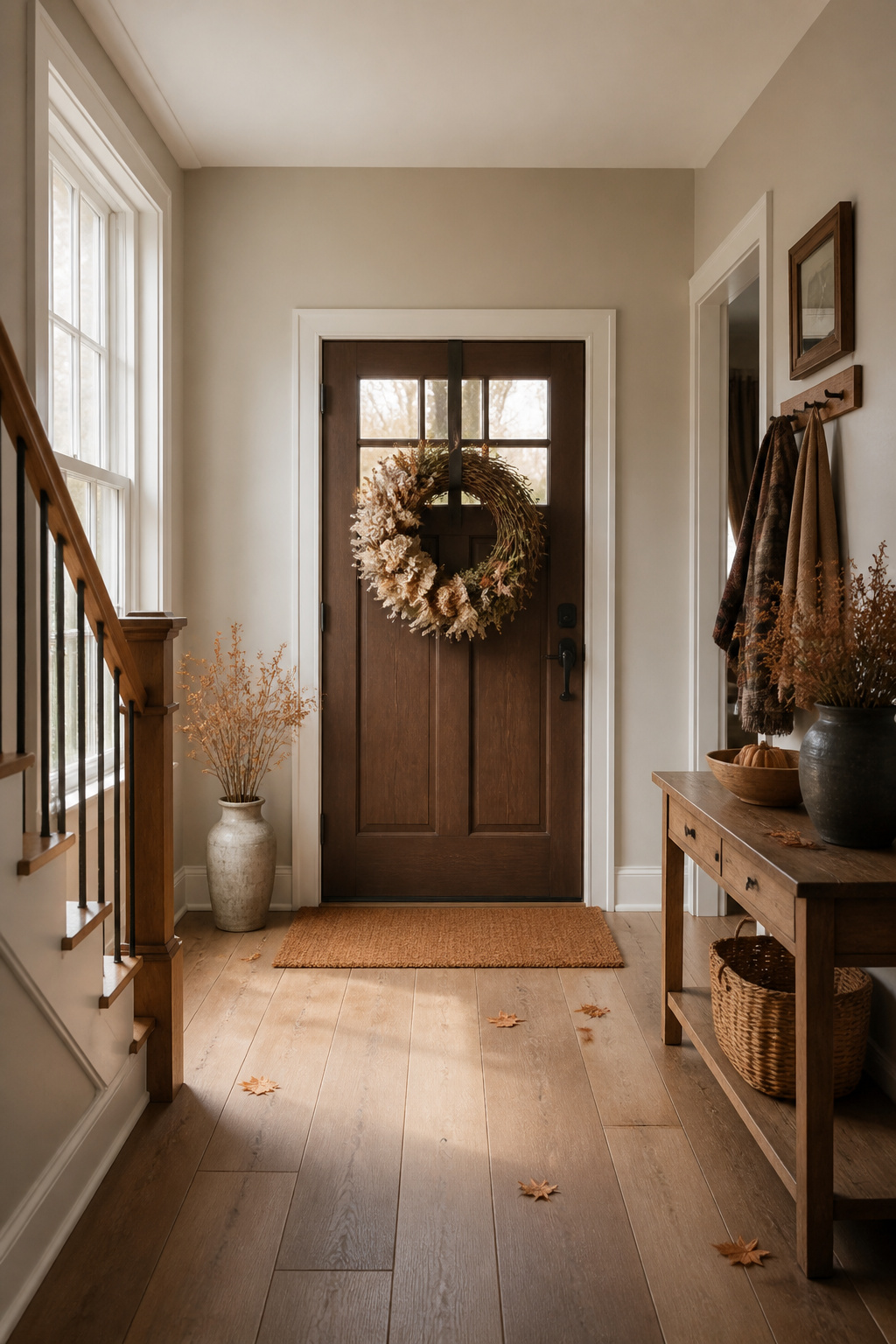Fall Home Tour 2026: Six Ideas for Warm Autumn Style 7 An over-the-door wreath hanger on a painted door.