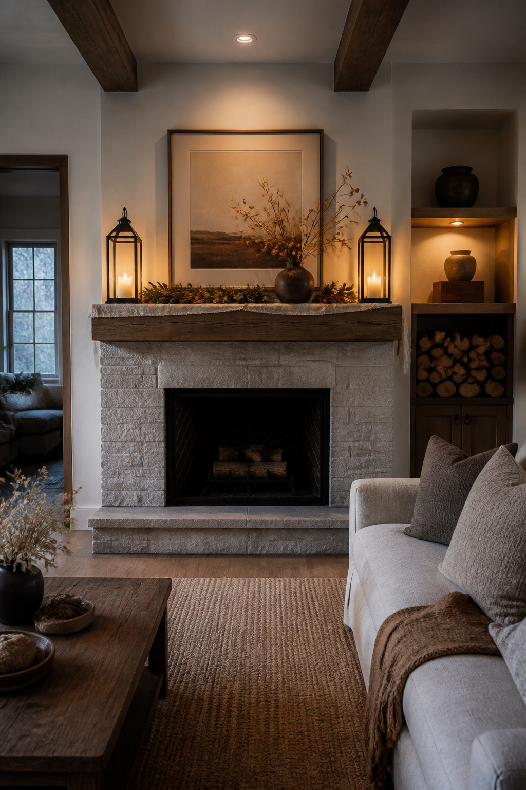 11 Fall Mantel Decoration Ideas for a Styled Hearth 7 Lanterns with candles positioned on the edge of a mantel.