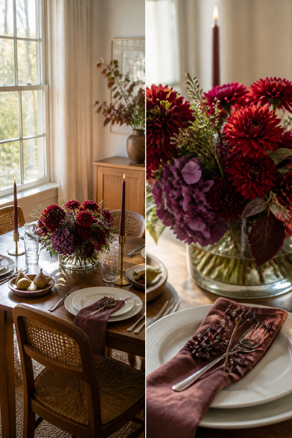 7 Fall Table Setting Ideas and Styles for 2026 5 Table with a bouquet and taper candles for a casual fall look.