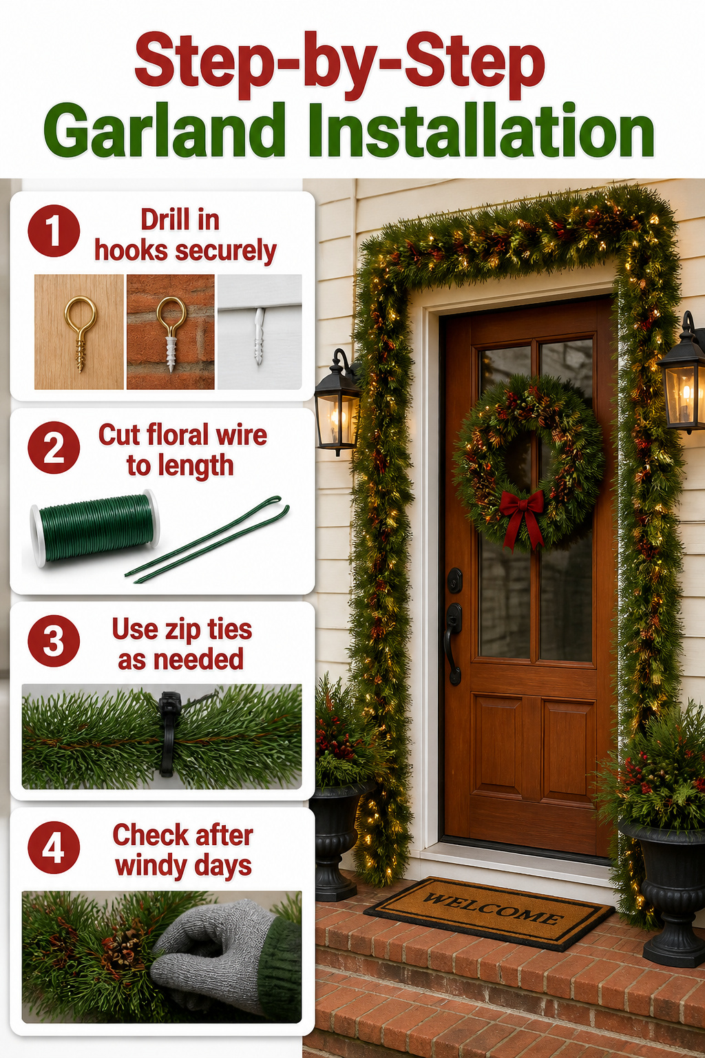 Front Door Christmas Garland Ideas for 2026 12 Instructions for installing garland on a door frame.