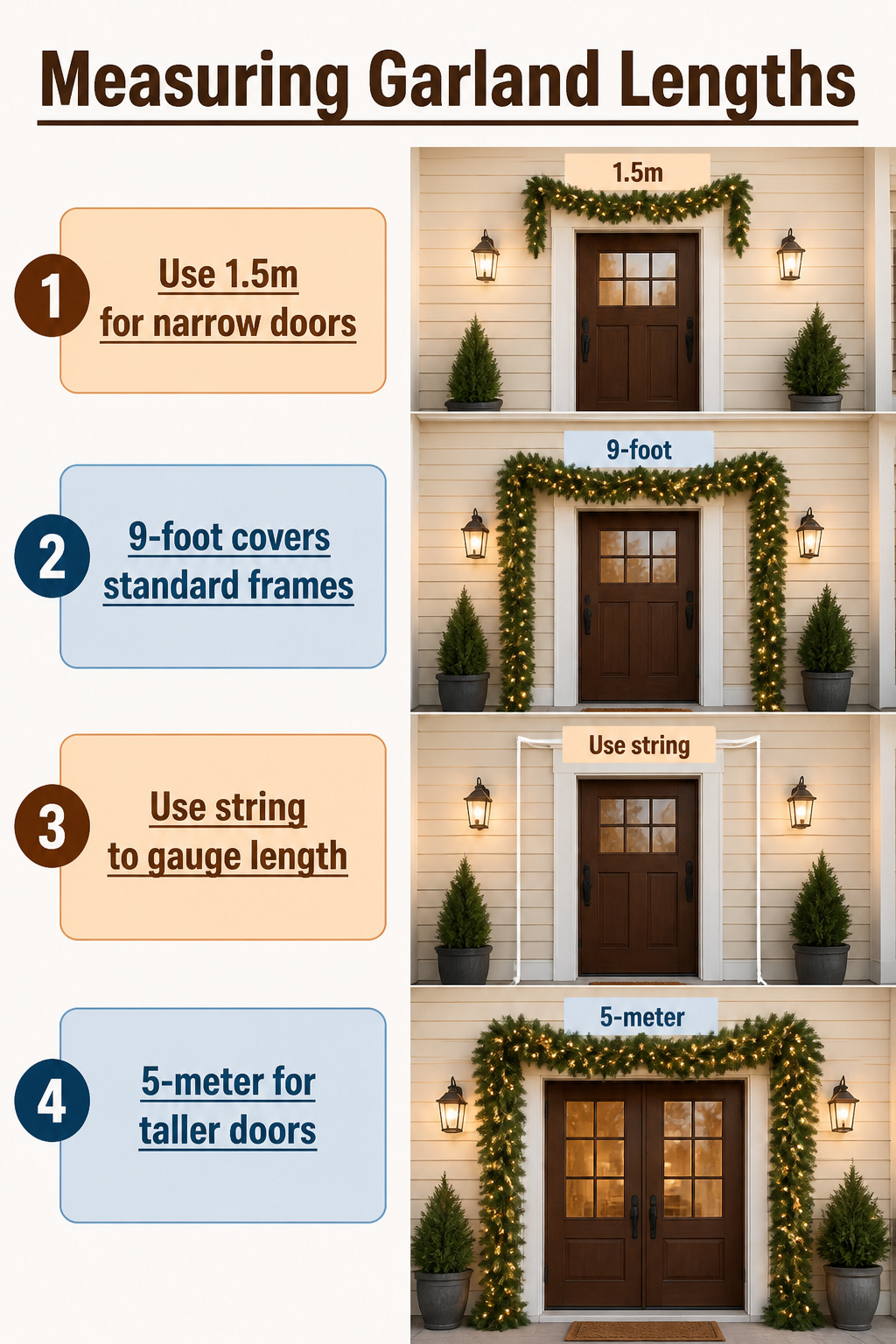 Front Door Christmas Garland Ideas for 2026 14 Measuring string showing garland length for a door.