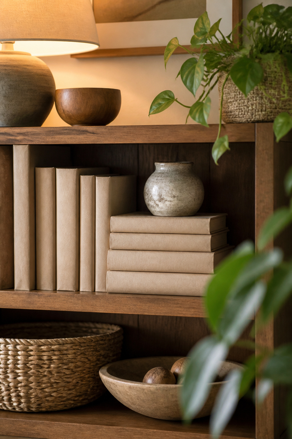 Wrapped paperbacks in brown butcher paper on a shelf.