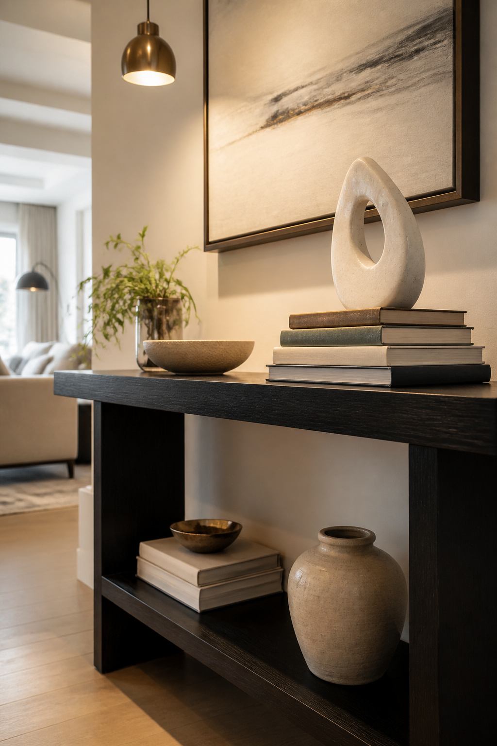 A stack of books used as a pedestal for a decorative item.