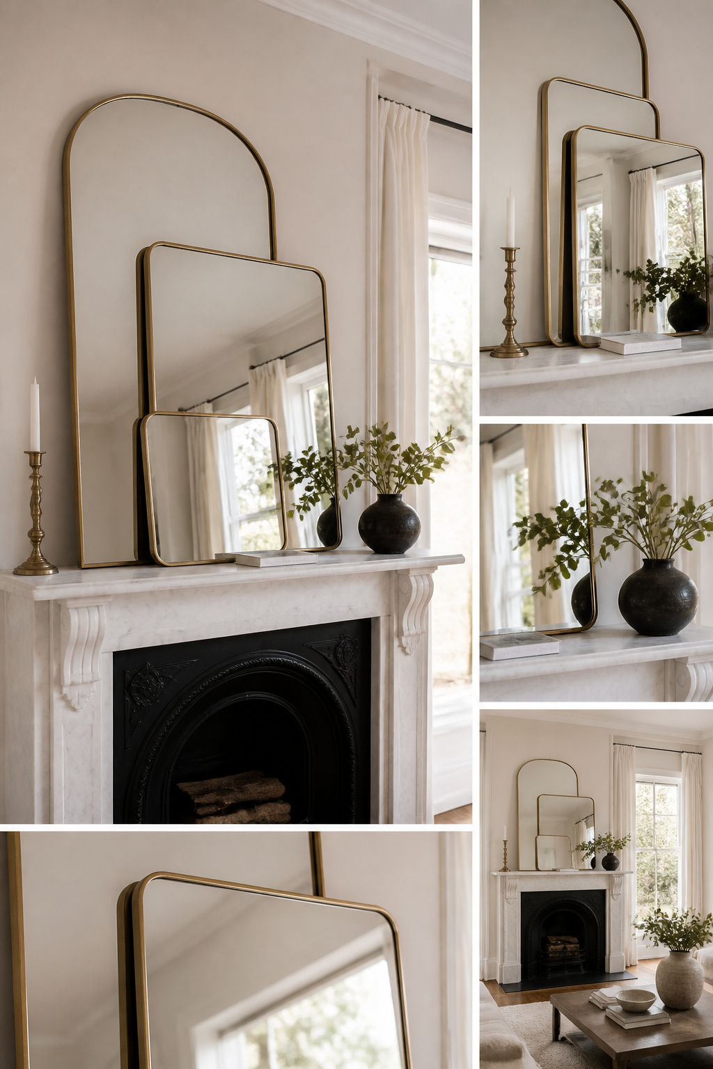 8 Mirror Mantel Decor Ideas for Fireplaces in 2026 5 Multiple mirrors stacked behind a mantel for decor.
