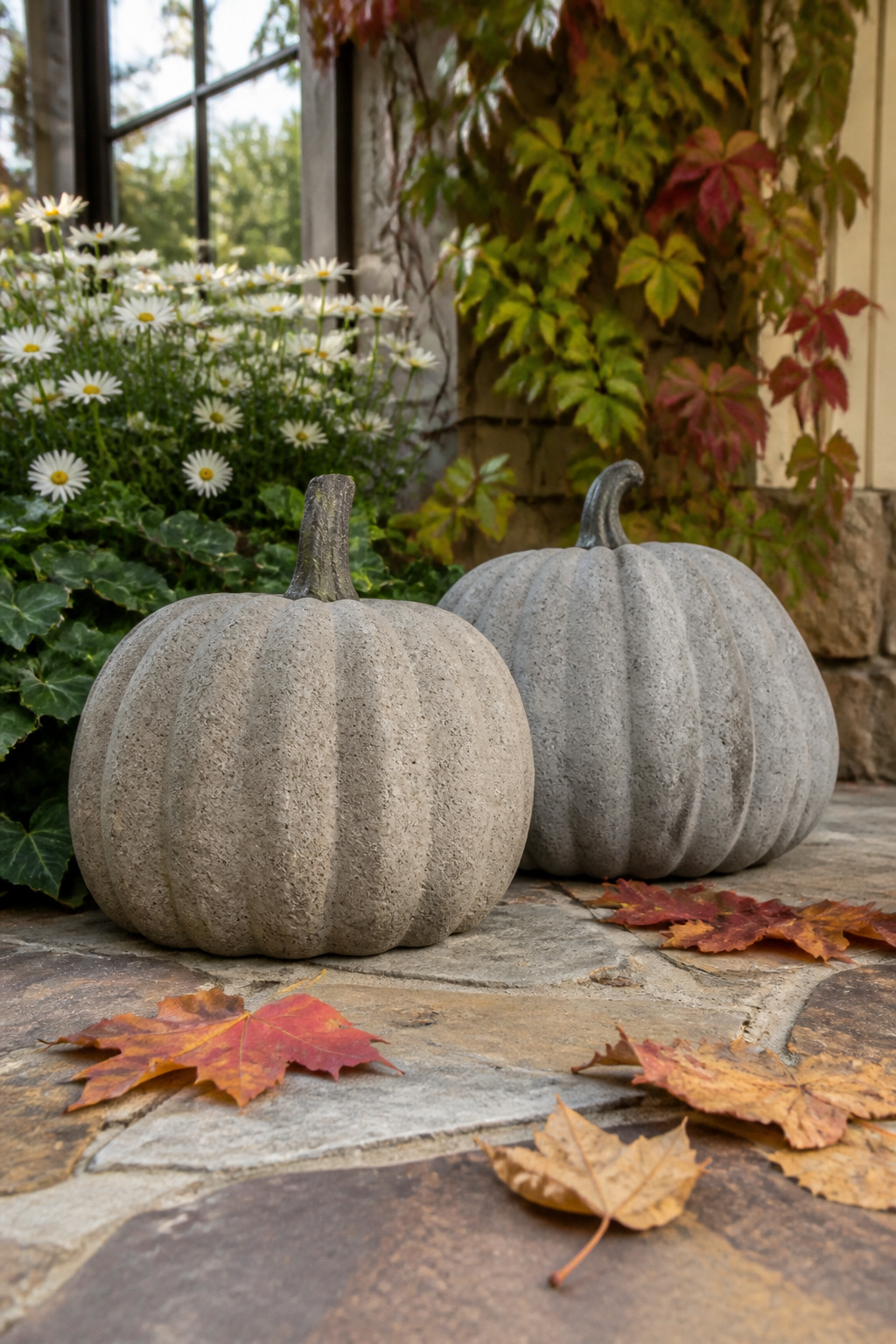 25 Pumpkin Craft Ideas for Fall Decor, Kids, and Adults (2026) 15 Concrete pumpkins crafted from plastic molds in a garden.